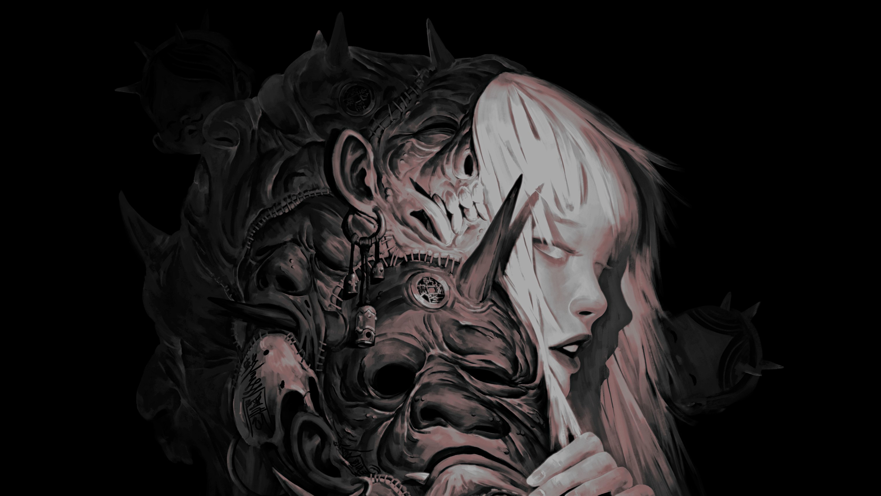 Zeen Chin, edit, demon, mask, HD Wallpaper