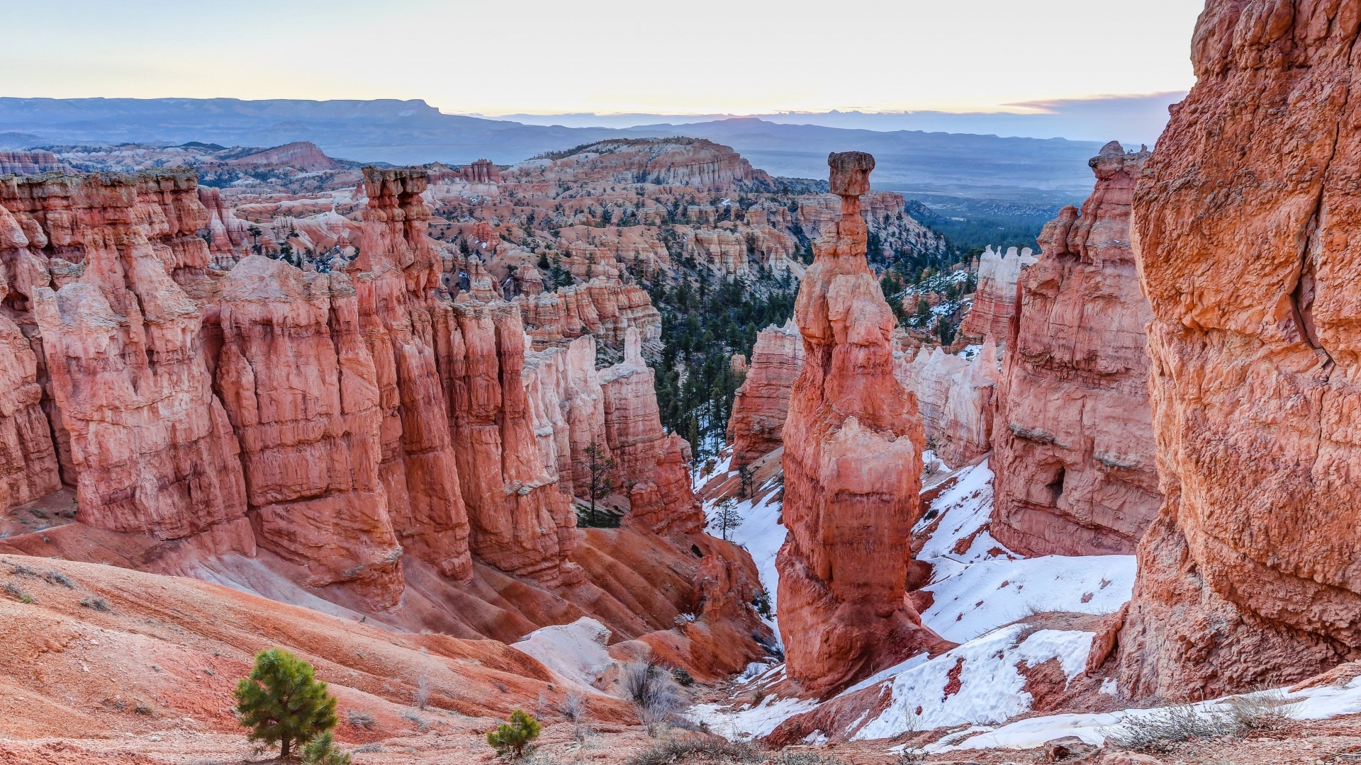 landscape, nature, Bryce Canyon National Park, hills, cliff, snow, mountains, trees, HD Wallpaper