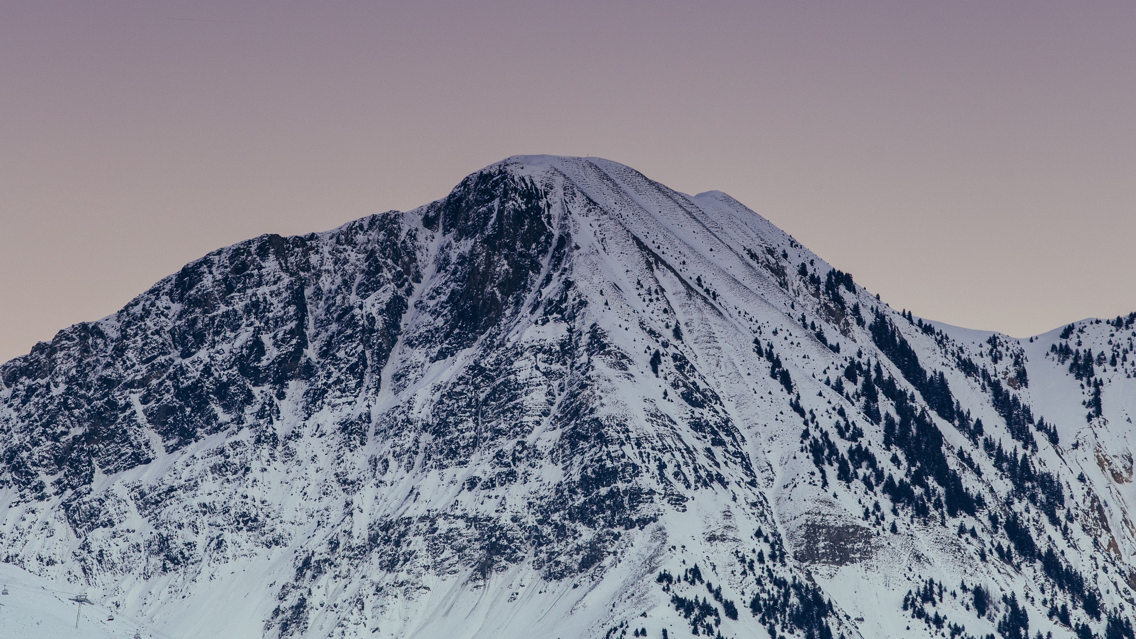 mountain, peak, snowy, snow, twilight, 4k, HD Wallpaper
