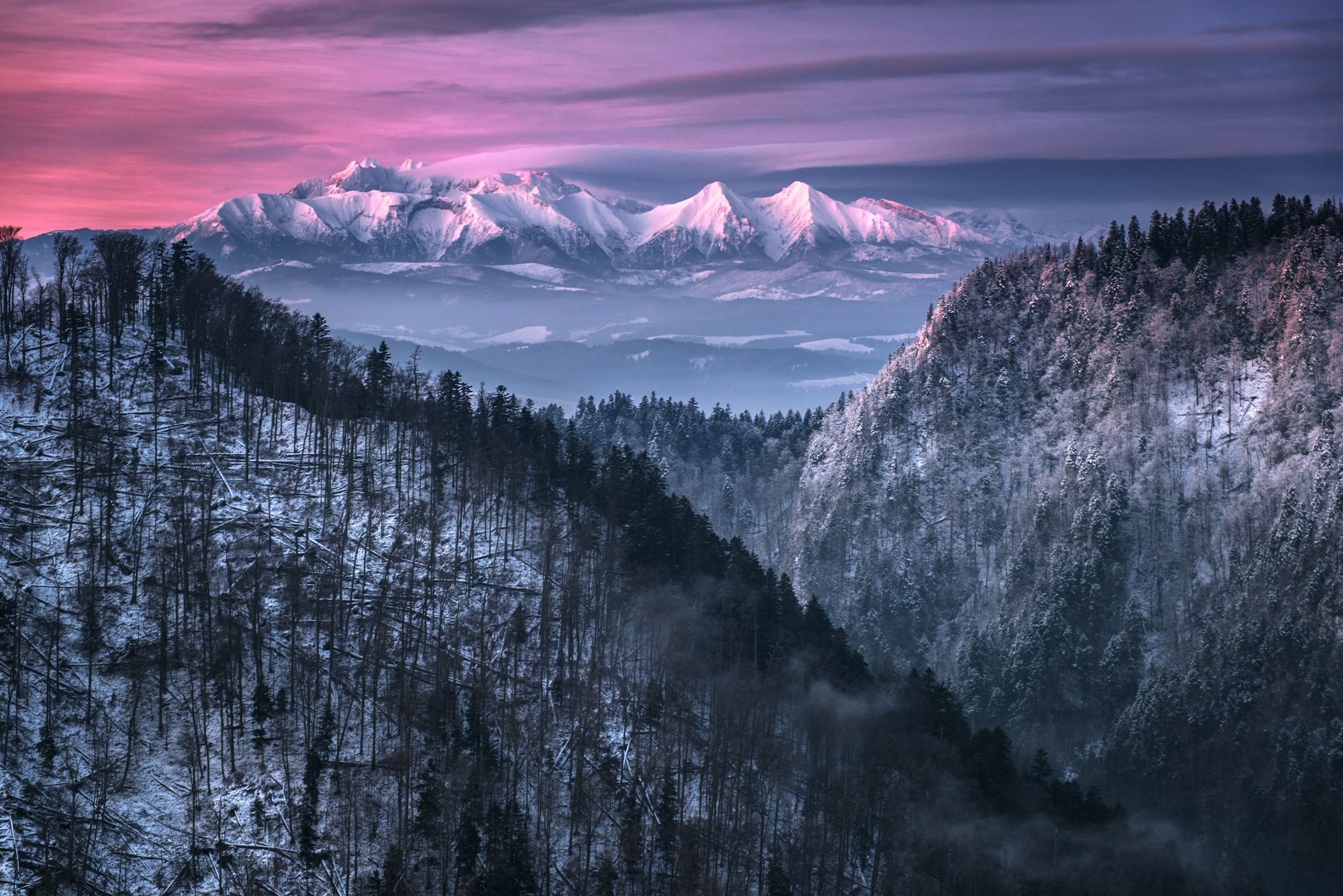 winter, snow, sky, mountains, nature, landscape, HD Wallpaper