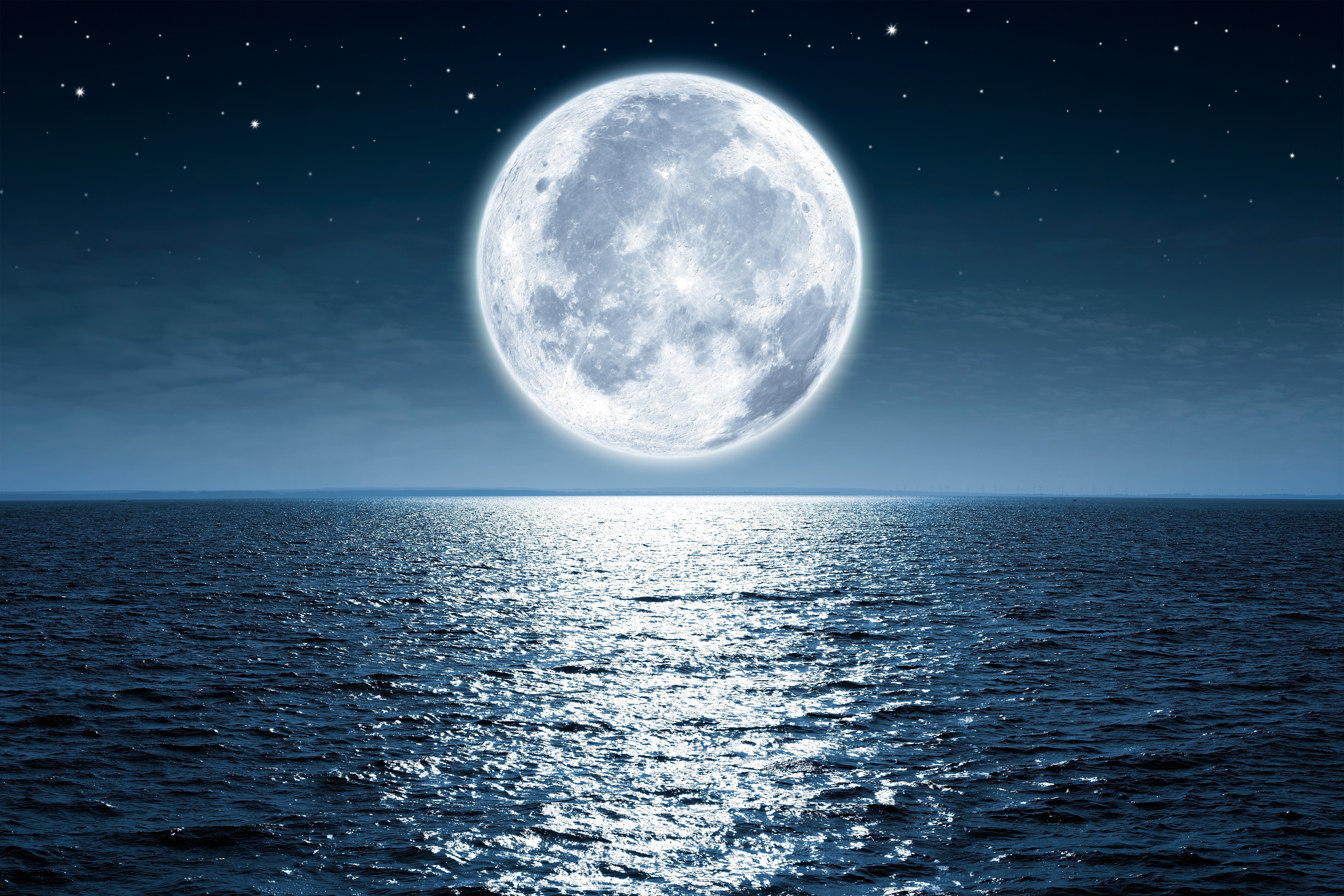 Moon, sea, night, HD Wallpaper