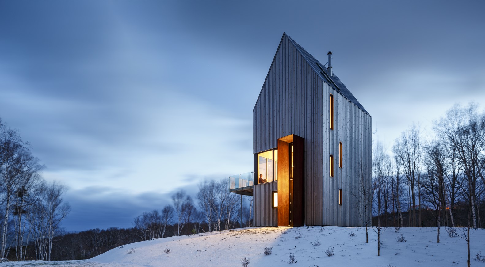 house, modern, architecture, snow, cabin, HD Wallpaper