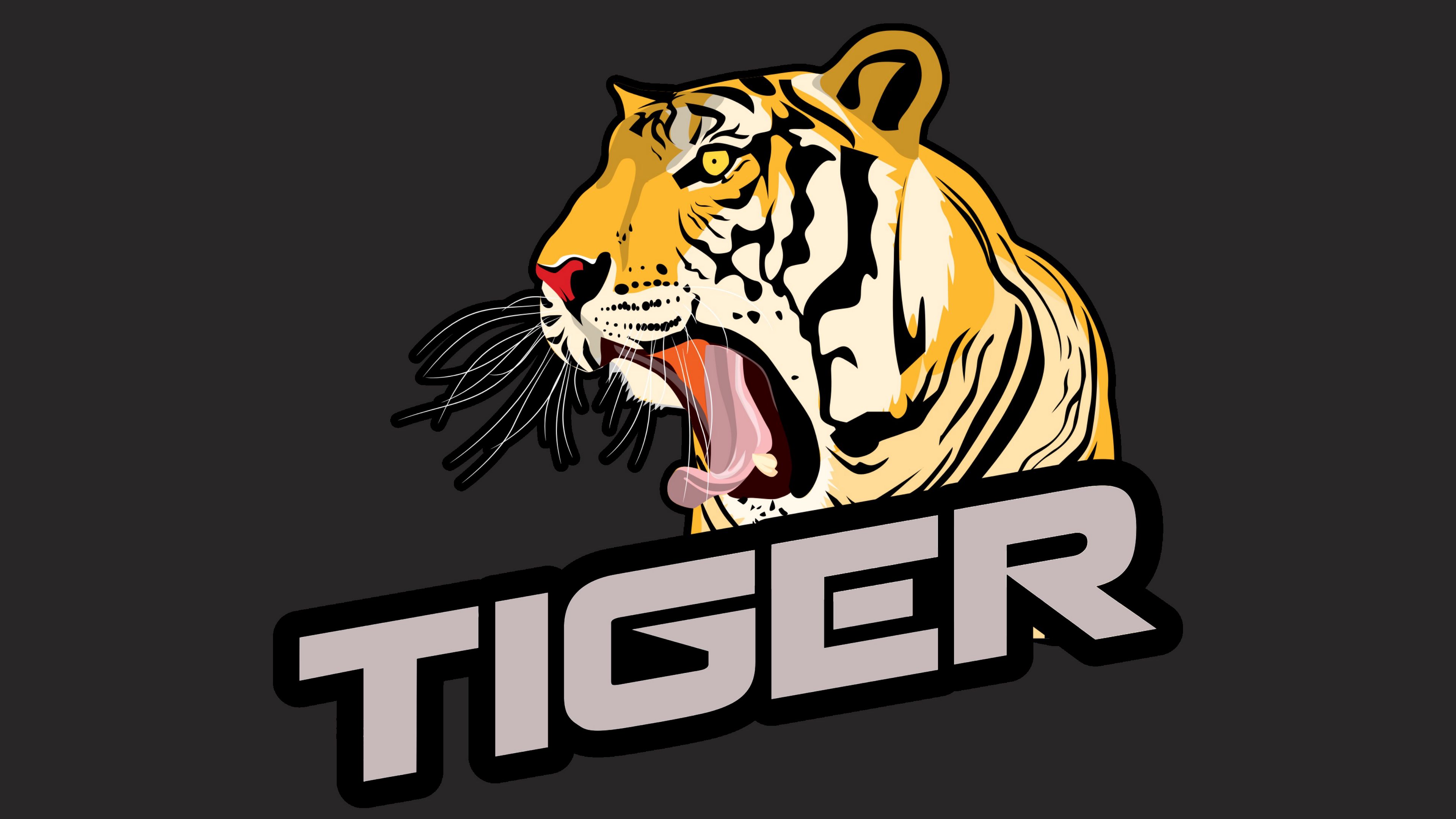 tiger, grin, inscription, vector, 4k, HD Wallpaper