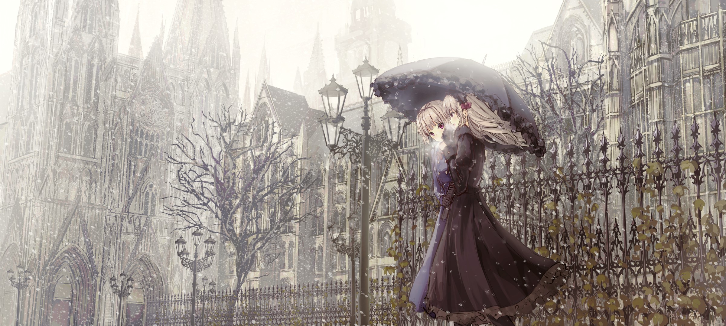 anime girls, anime, city, umbrella, HD Wallpaper