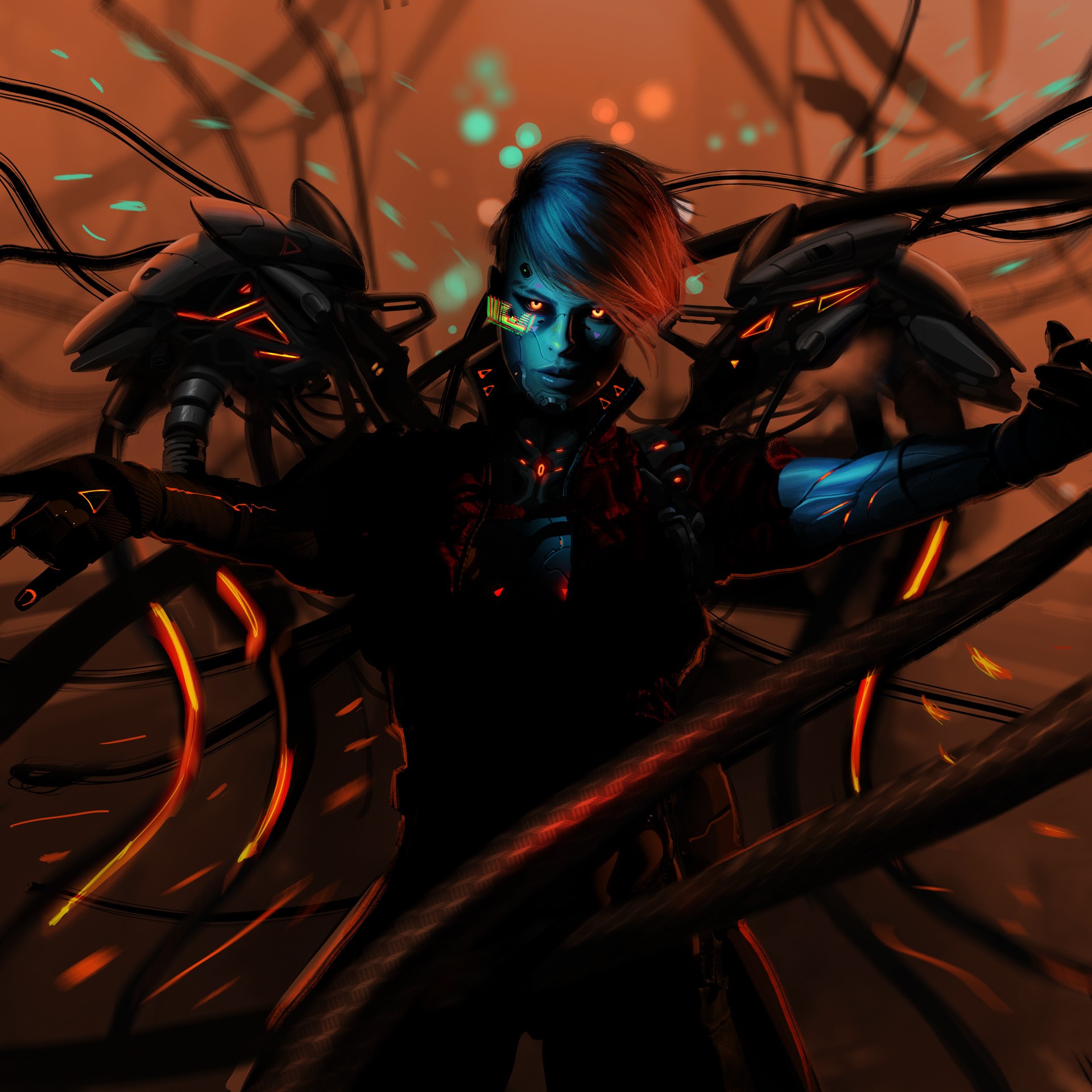 ArtStation, dark, cyborg, women, glowing eyes, artwork, science fiction, Pedram Mohammadi, HD Wallpaper
