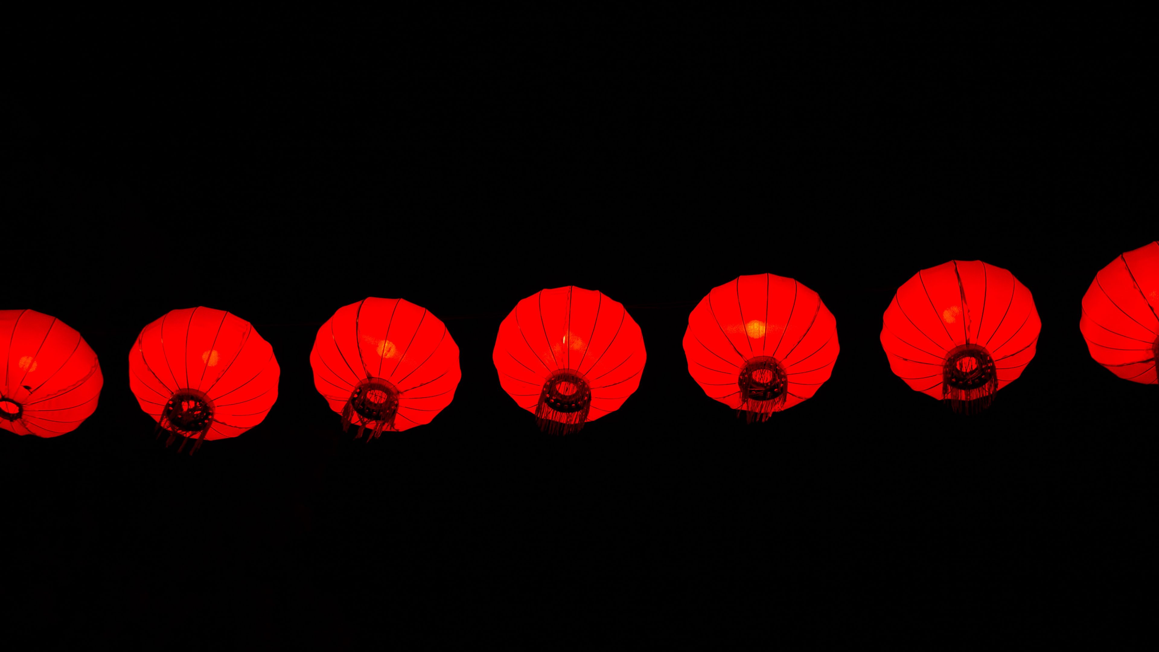 chinese lanterns, black, china, 4k, HD Wallpaper