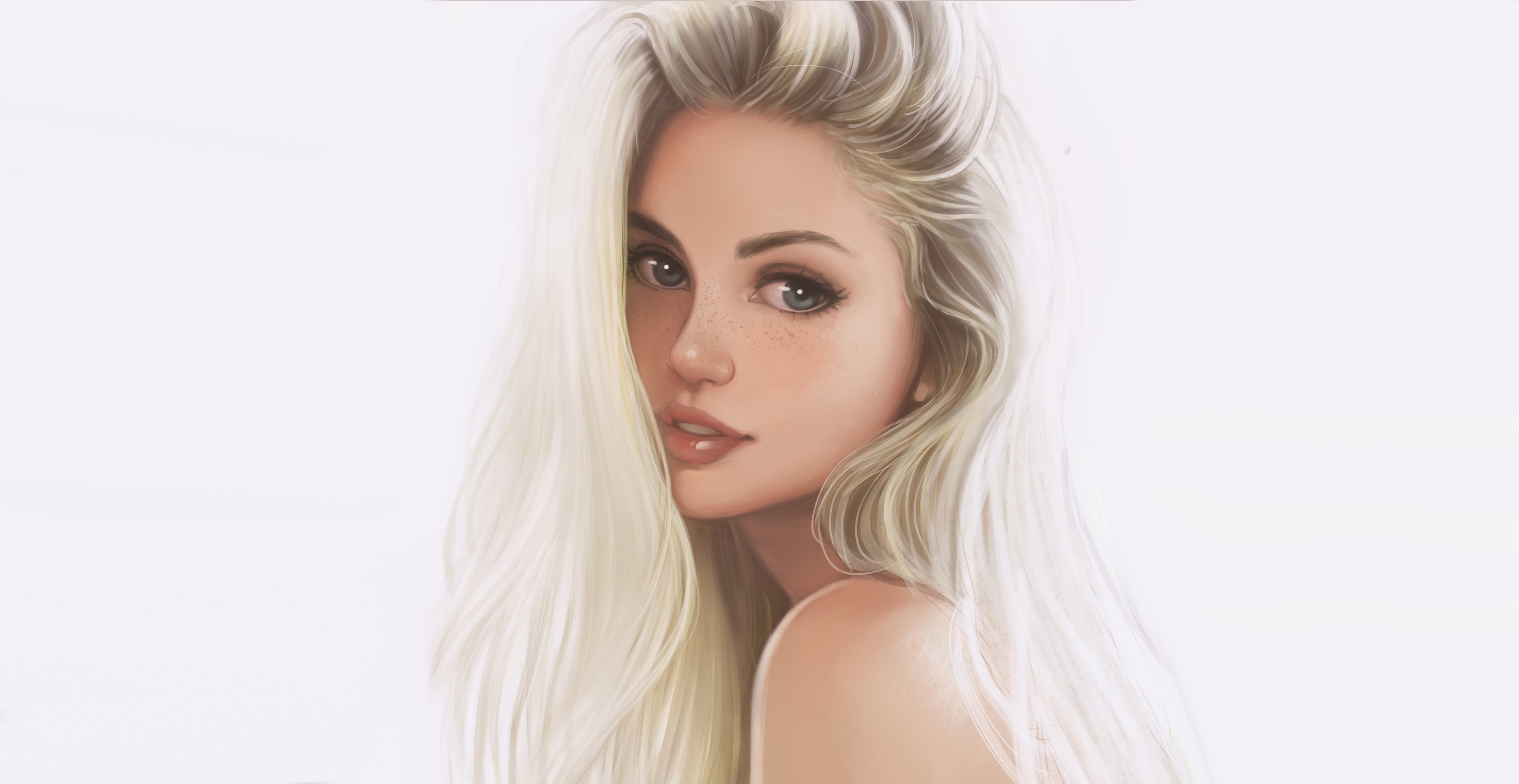 women, artwork, portrait, white background, blonde, HD Wallpaper
