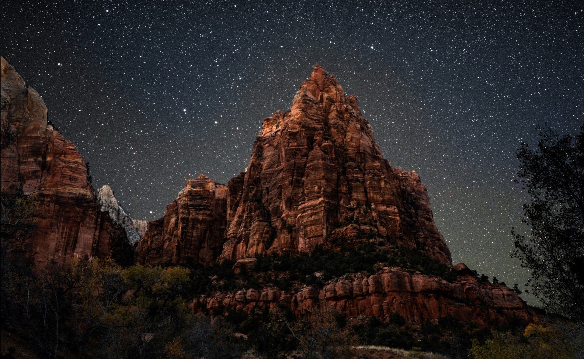 mountains, rock, sky, stars, nature, HD Wallpaper
