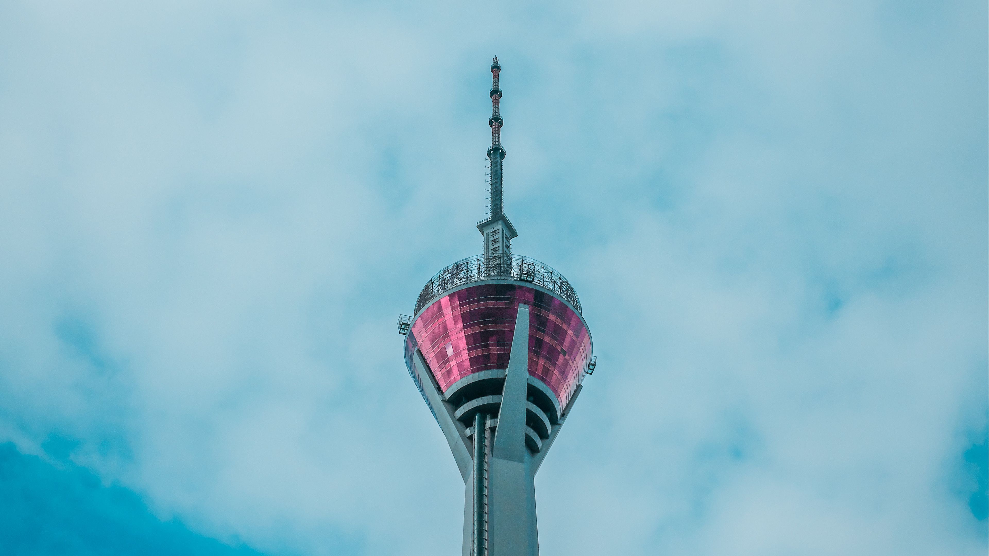 tower, sky, architecture, minimalism, clouds, 4k, HD Wallpaper