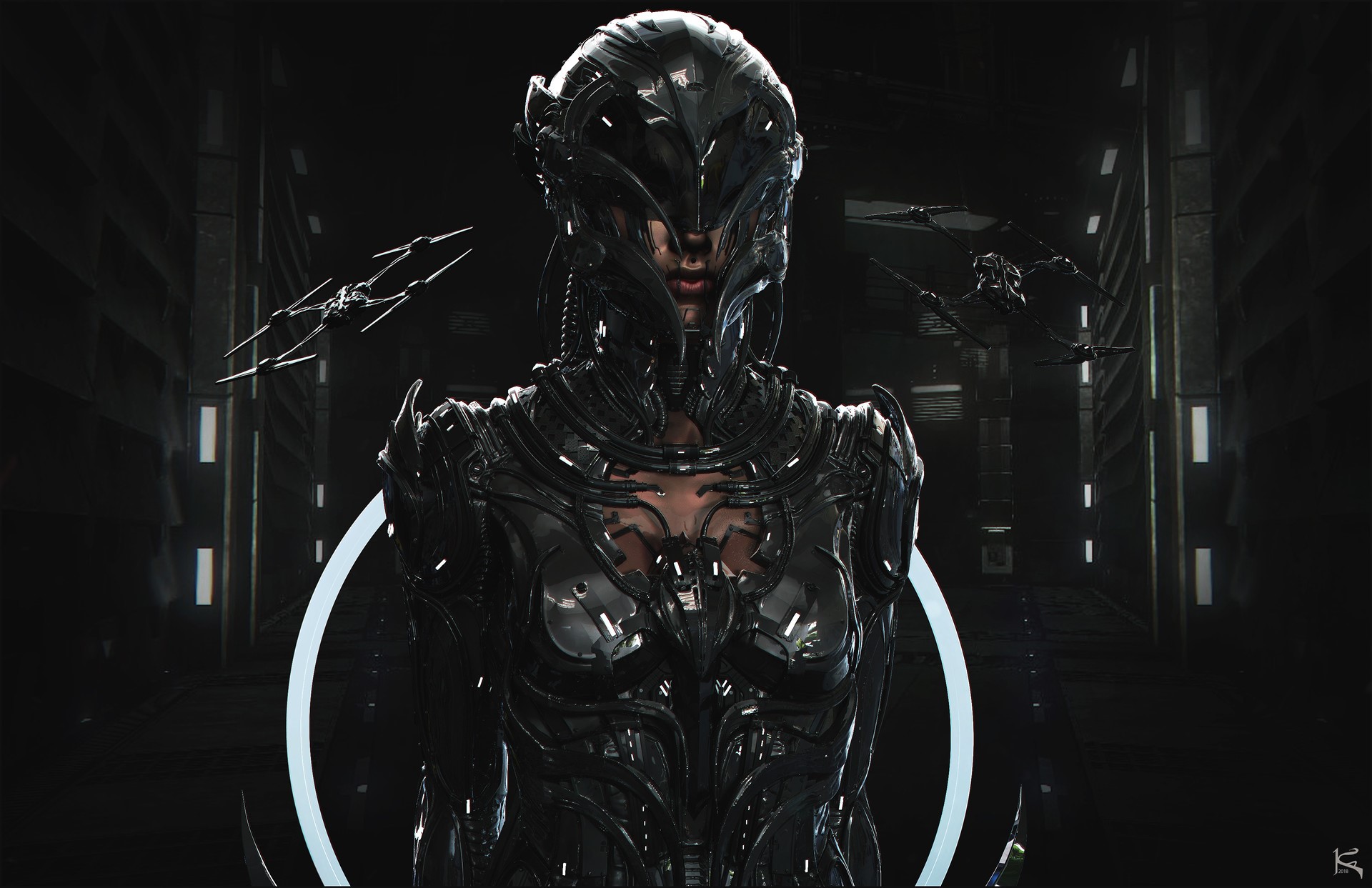 dark, science fiction, cyborg, digital art, HD Wallpaper