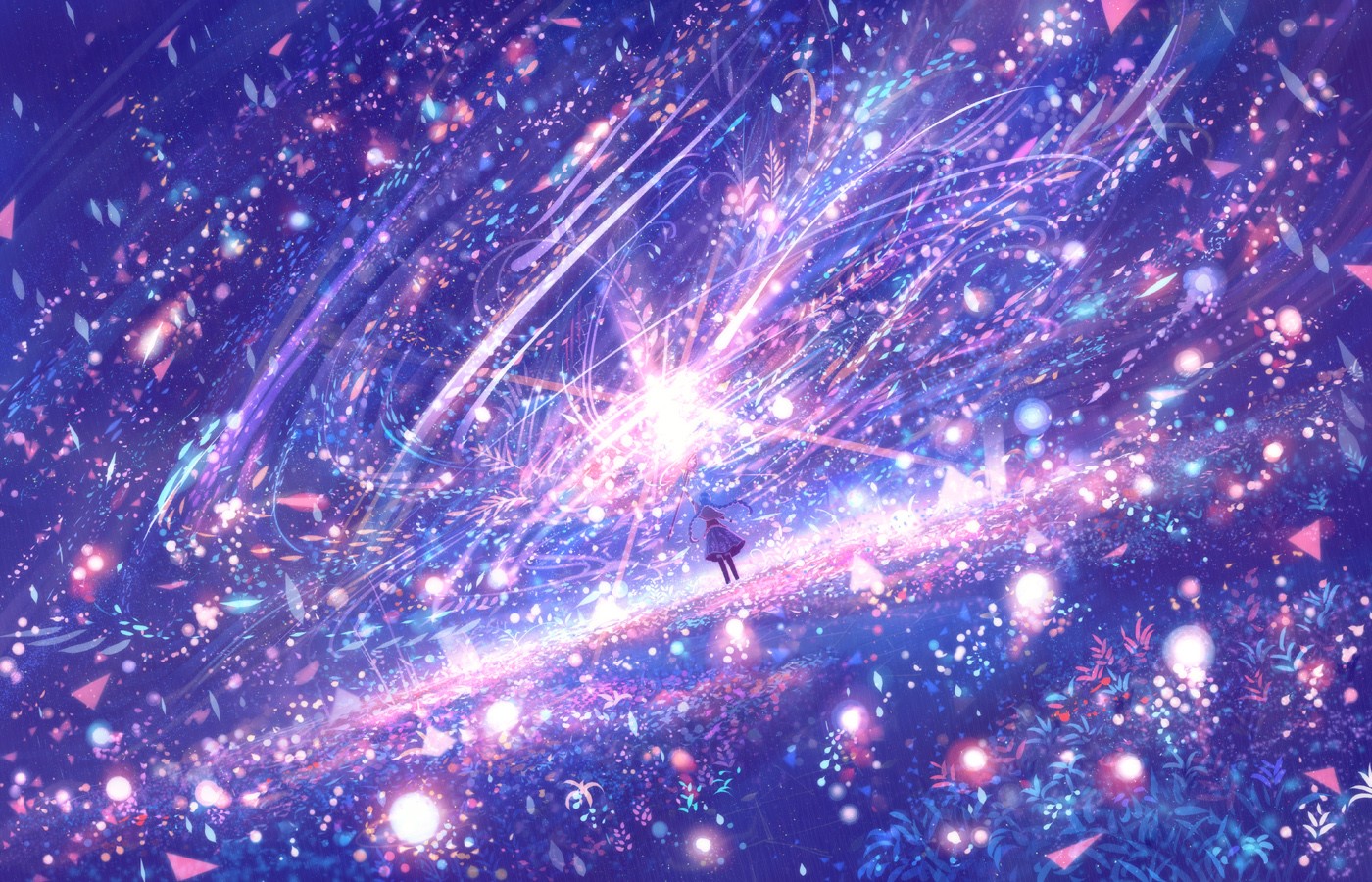 artwork, anime, digital art, lights, magic, plants, HD Wallpaper