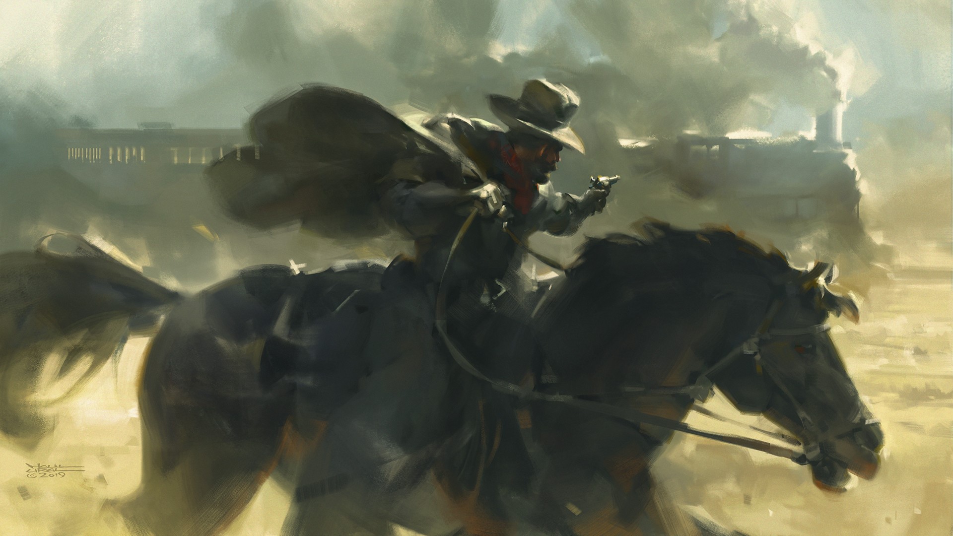 outlaws, horse, train, smoke, revolver, Robbery, HD Wallpaper