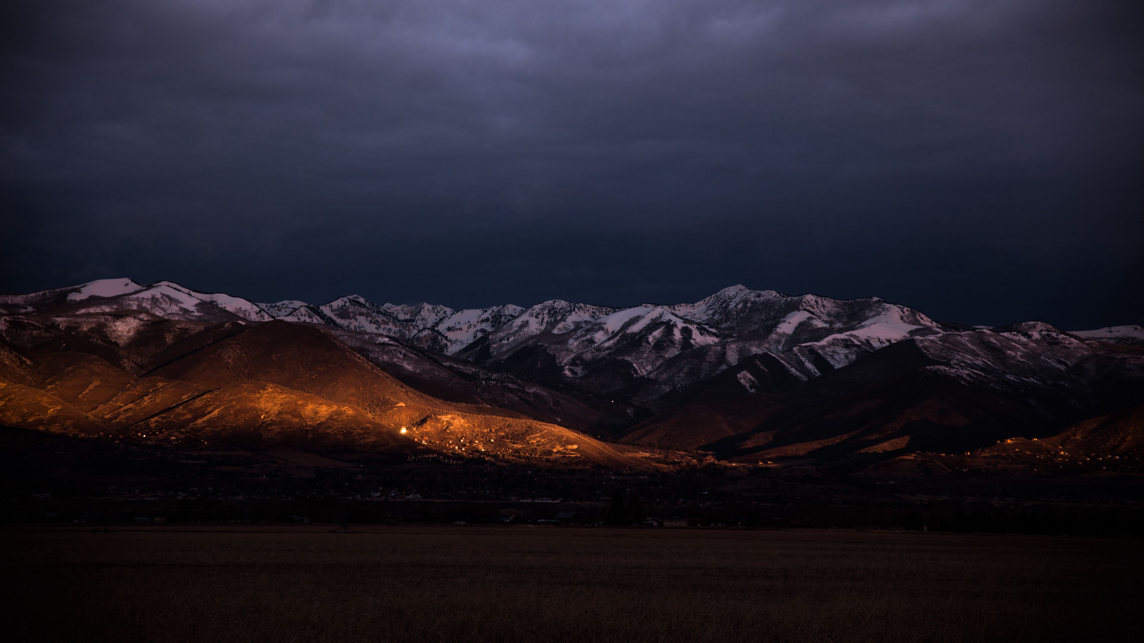 mountains, night, peaks, snowy, 4k, HD Wallpaper