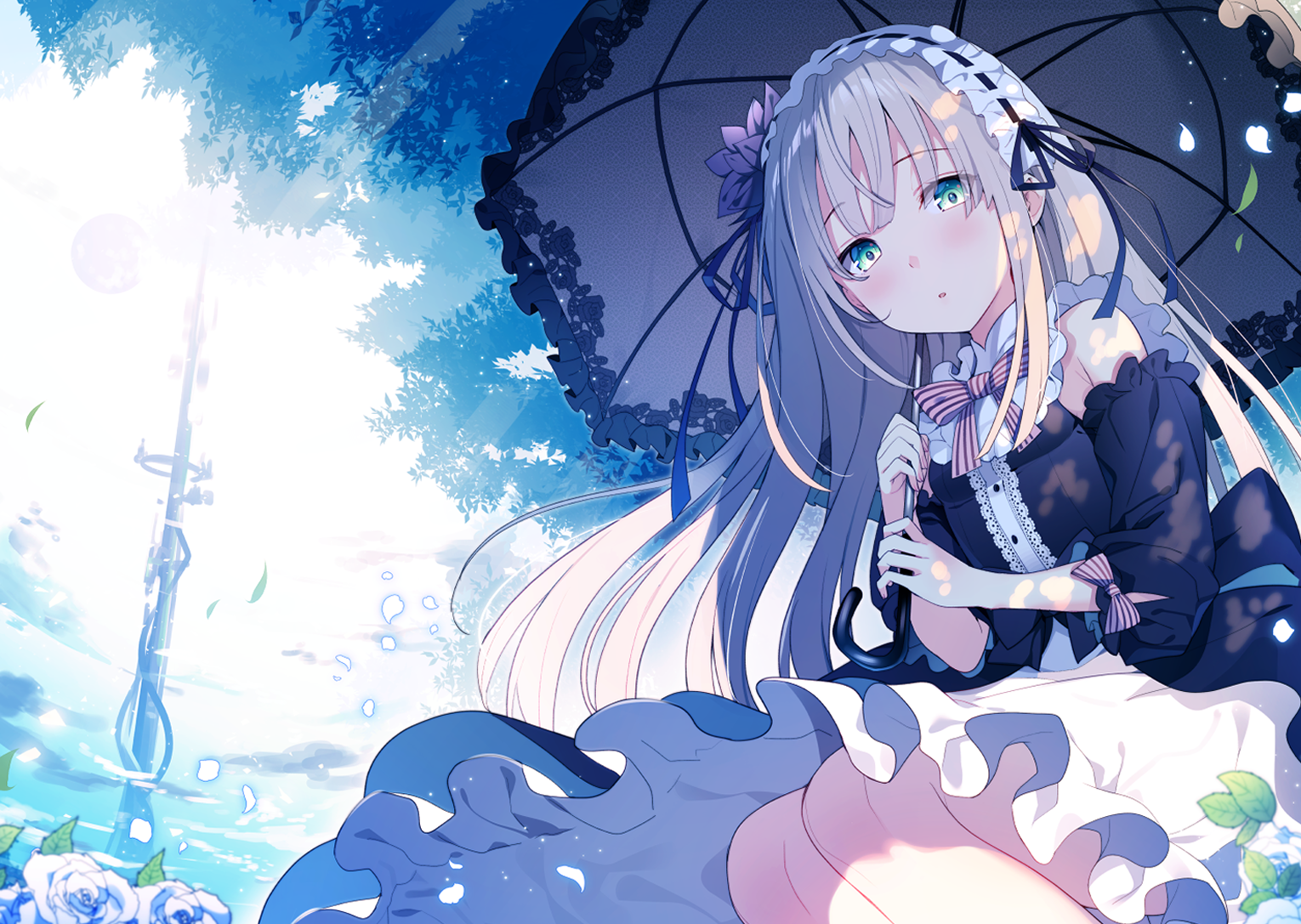anime, anime girls, umbrella, long hair, HD Wallpaper