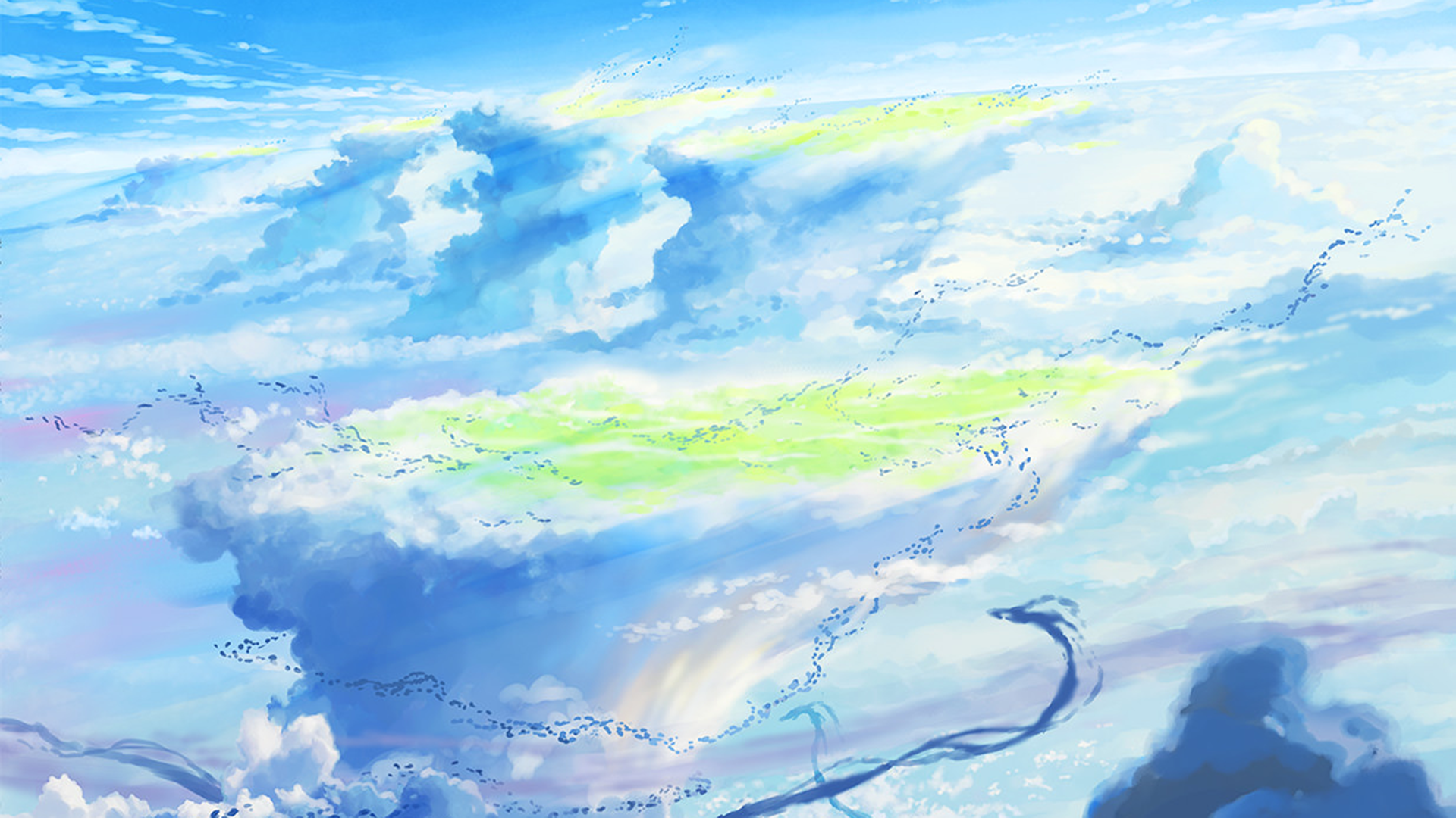 Weathering With You, Makoto Shinkai, anime, blue, sky, clouds, cyan, light blue, HD Wallpaper