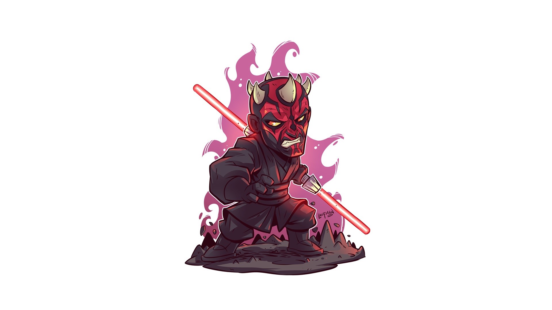 Star Wars, Darth Maul, artwork, Sith, simple background, white background, Derek Laufman, Star Wars Villains, lightsaber, HD Wallpaper