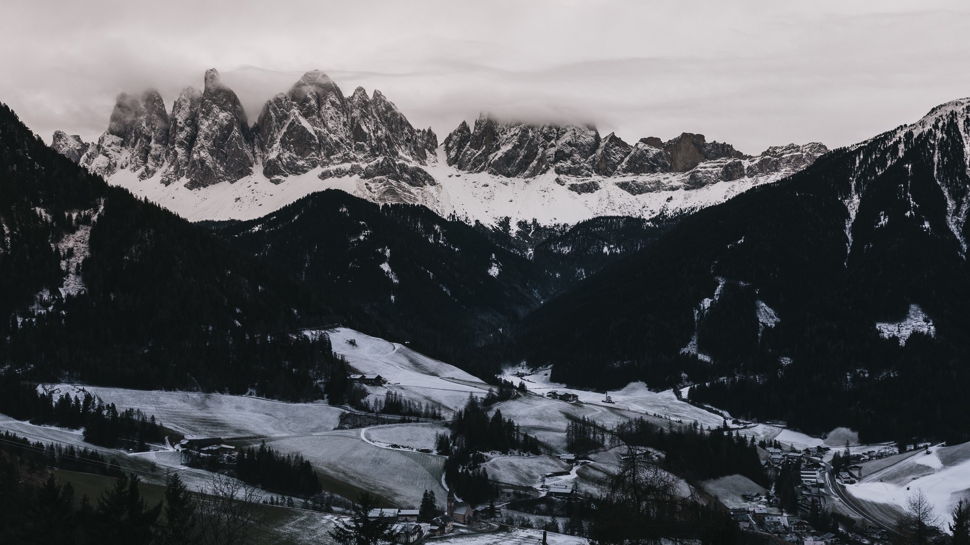 landscape, nature, mountains, winter, aerial view, snow, HD Wallpaper