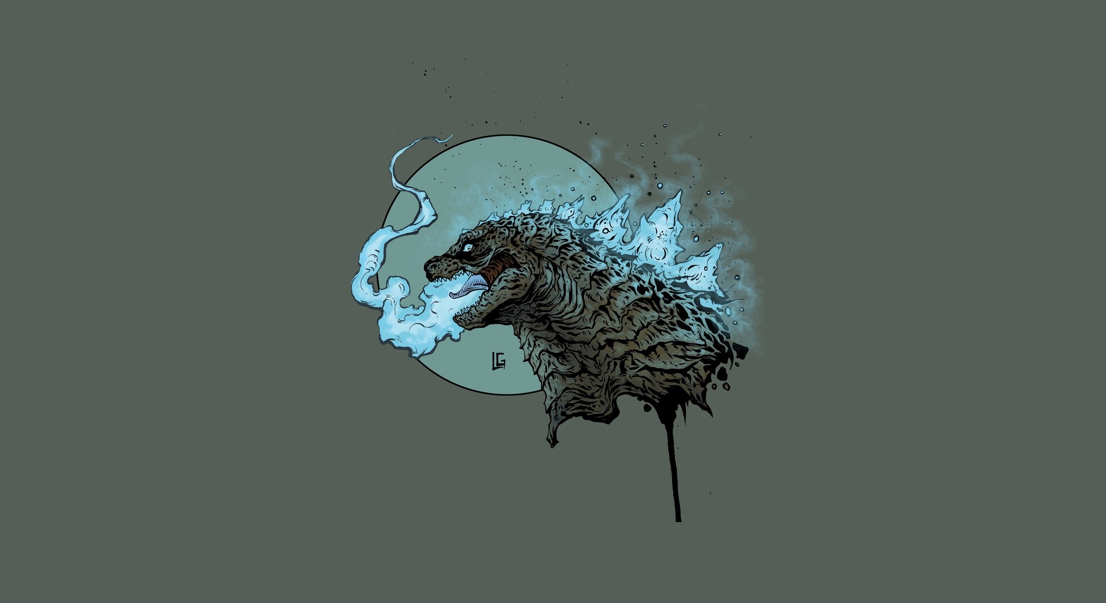 simple background, Godzilla, creature, artwork, HD Wallpaper