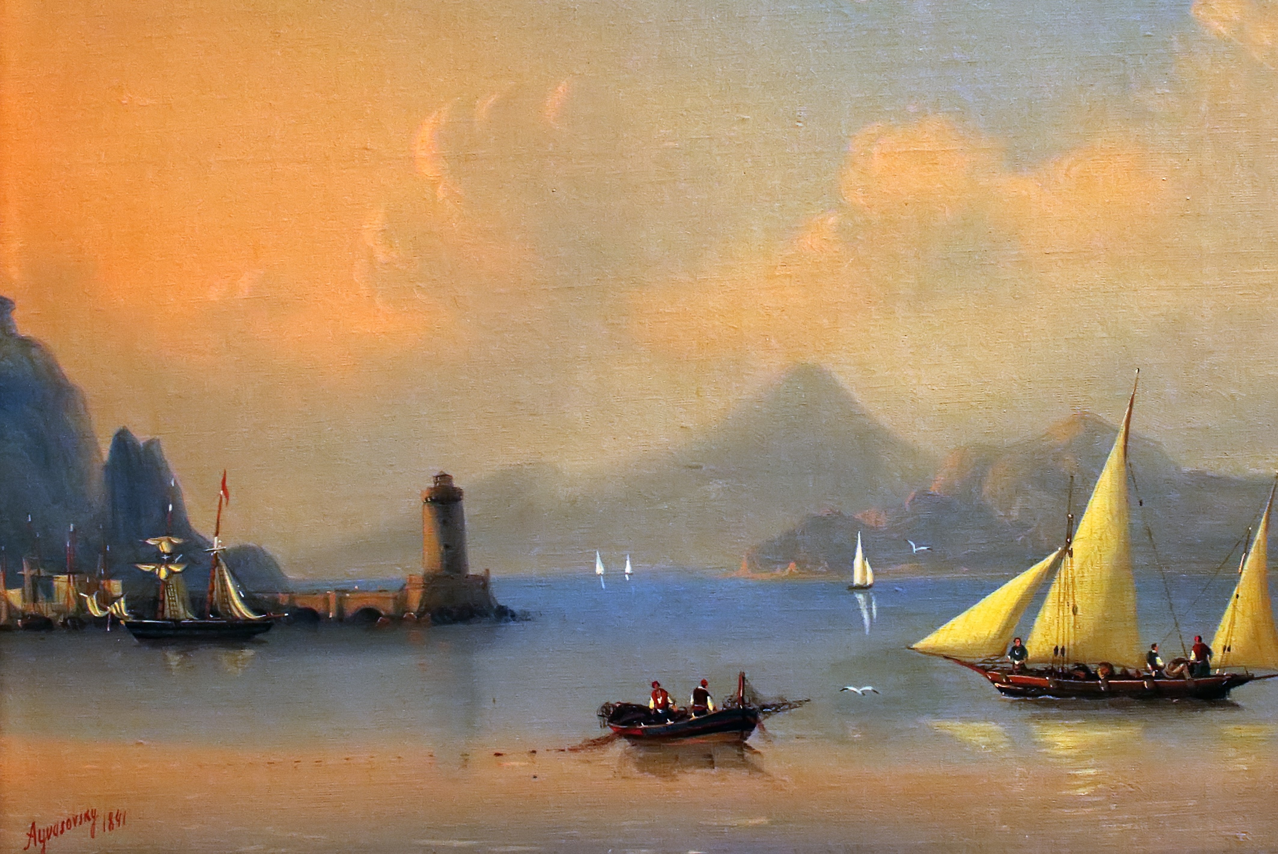 paint brushes, painting, boat, lighthouse, classical art, artwork, HD Wallpaper
