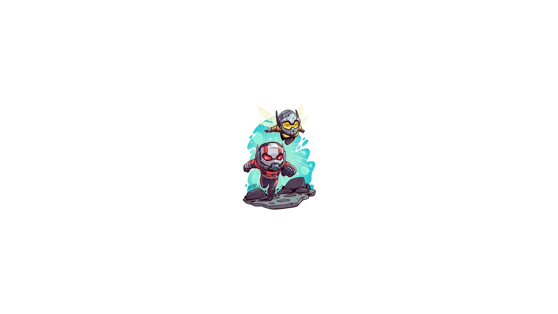 minimalism, white background, Ant-Man, The Wasp, artwork, Marvel Comics, Derek Laufman, HD Wallpaper