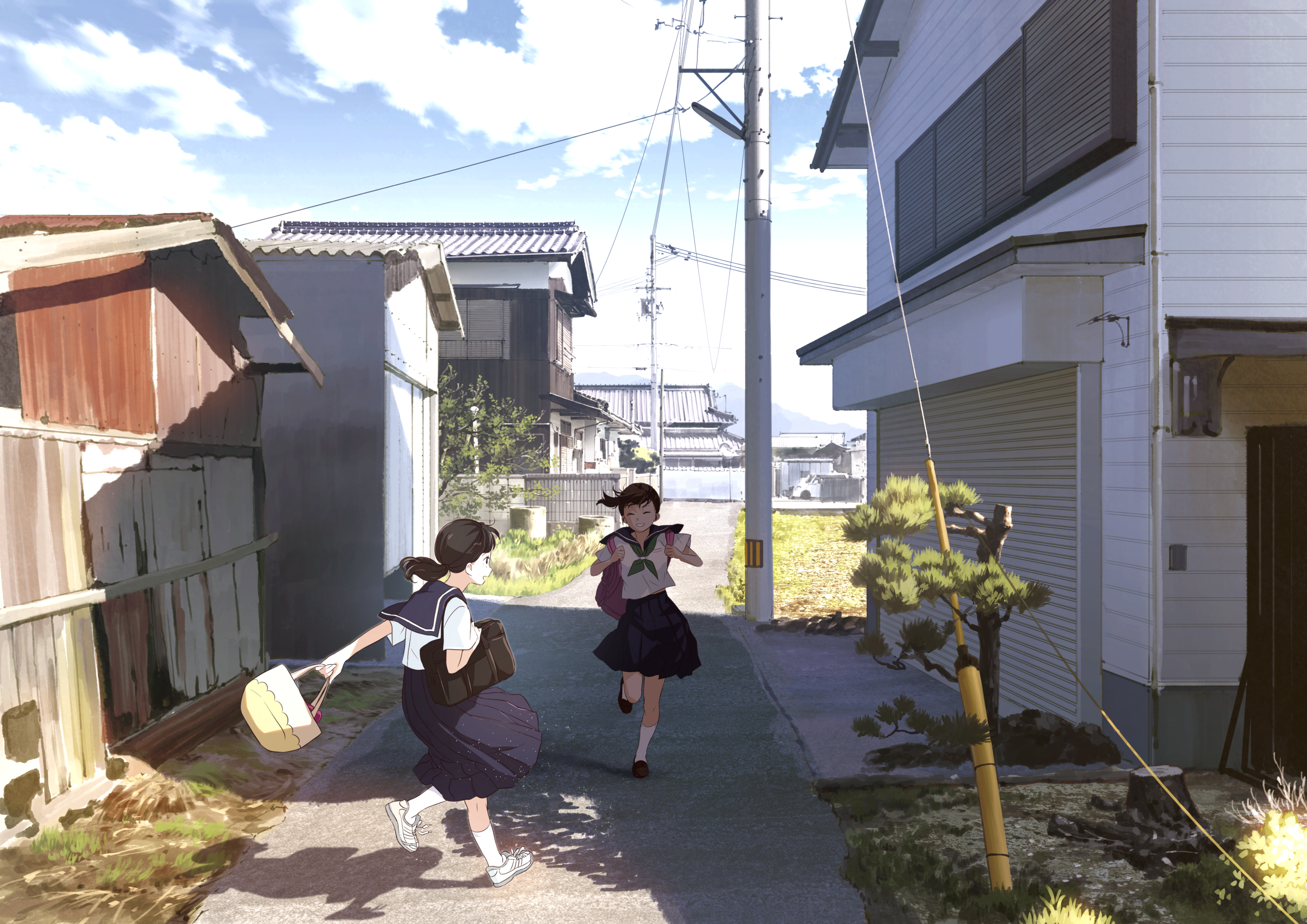 anime, anime girls, urban, school uniform, HD Wallpaper