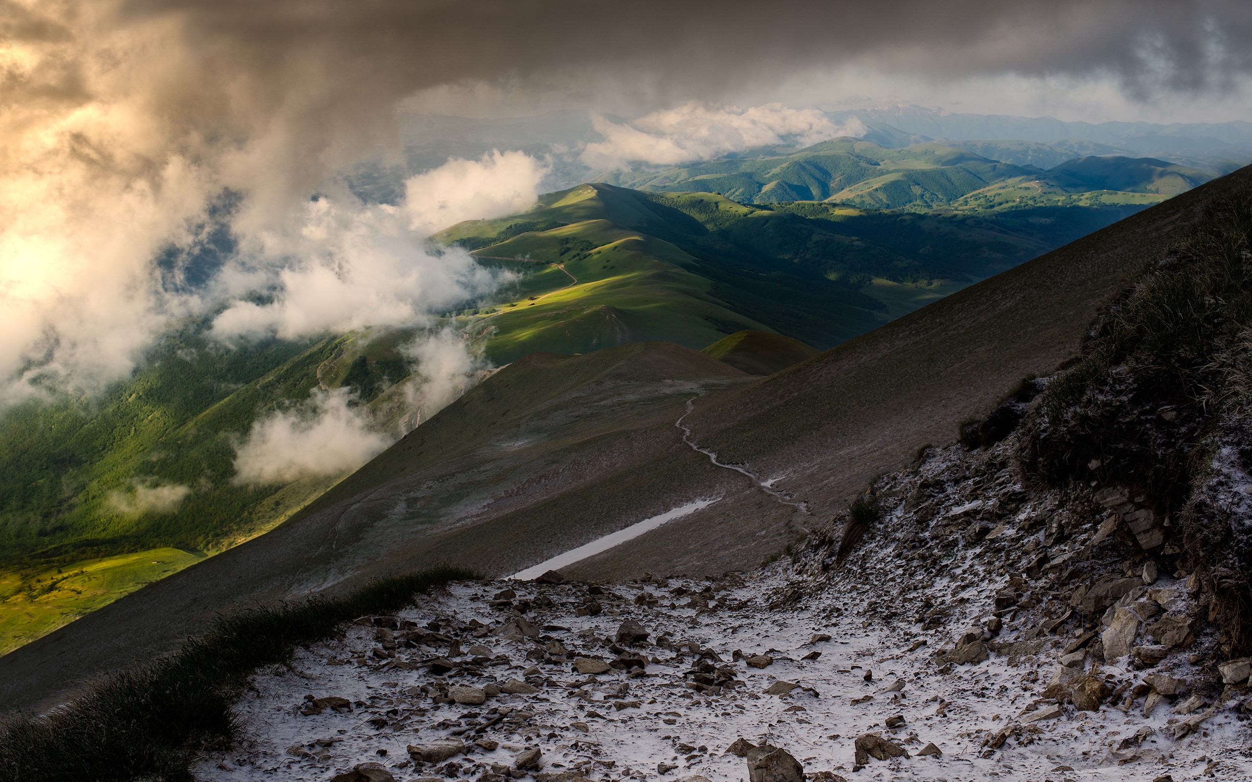 nature, mountains, landscape, clouds, snow, rocks, far view, HD Wallpaper