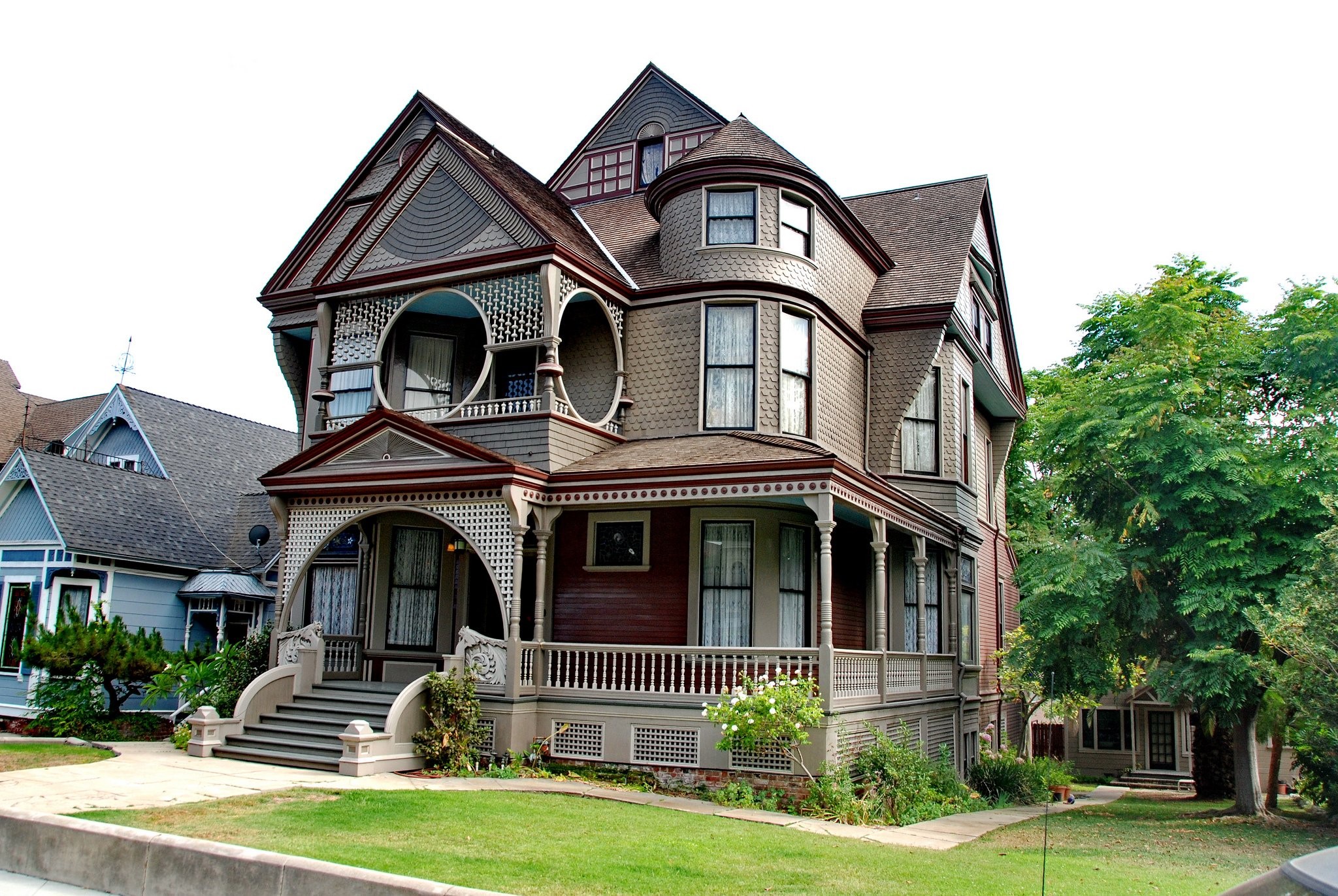 house, trees, rooftops, Victorian, HD Wallpaper