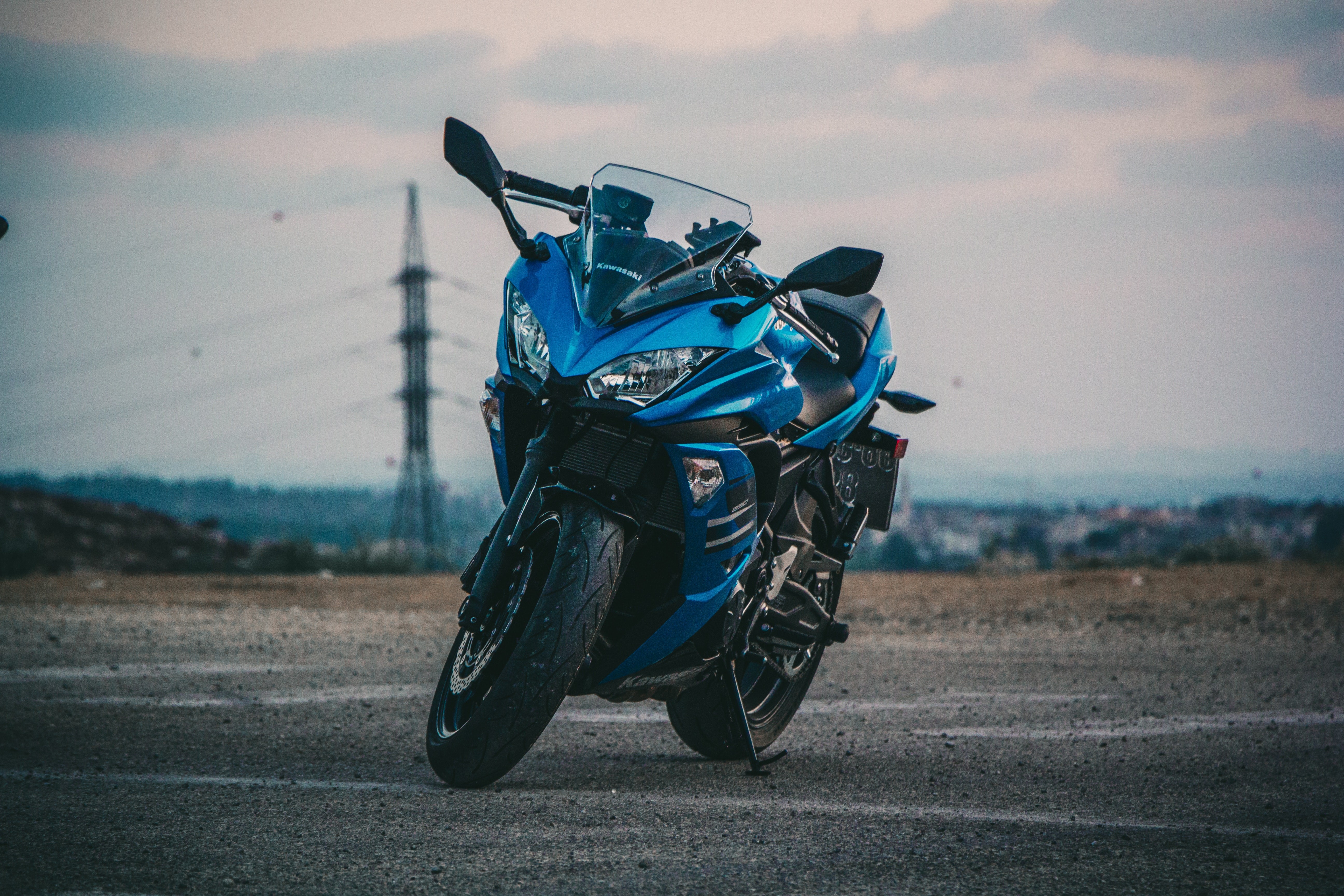 motorcycle, blue, vehicle, outdoors, Kawasaki, HD Wallpaper