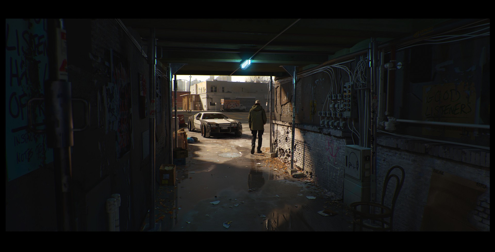 digital, men, car, tunnel, vehicle, urban, cyberpunk, HD Wallpaper