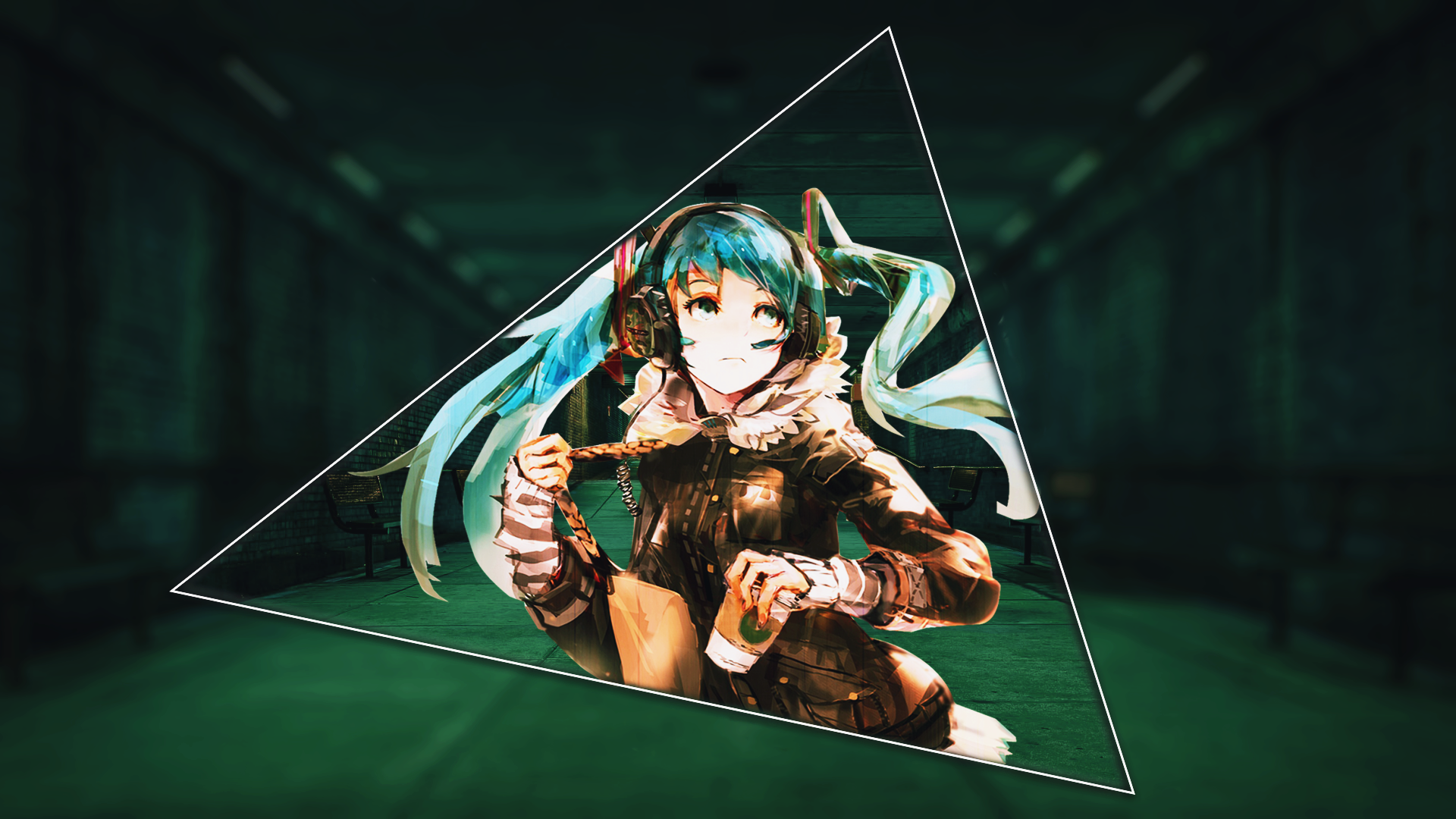 abstract, anime girls, anime, turquise hair, long hair, picture-in-picture, HD Wallpaper