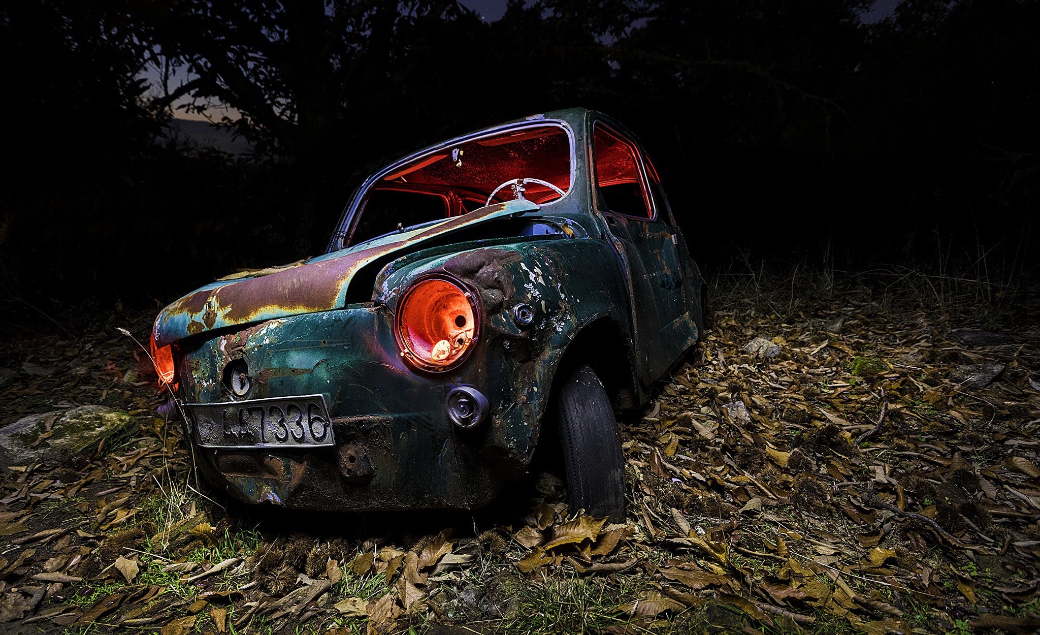 wreck, car, dark, vehicle, HD Wallpaper