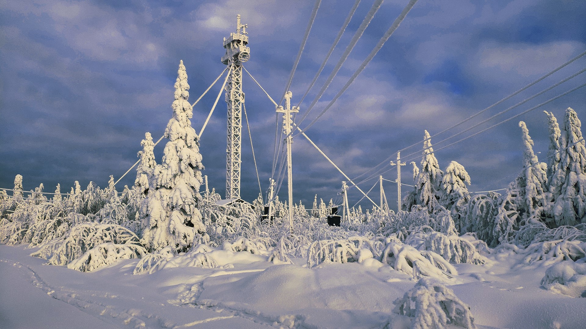 snow, winter, landscape, white, trees, pillar, sky, tower, nature, HD Wallpaper