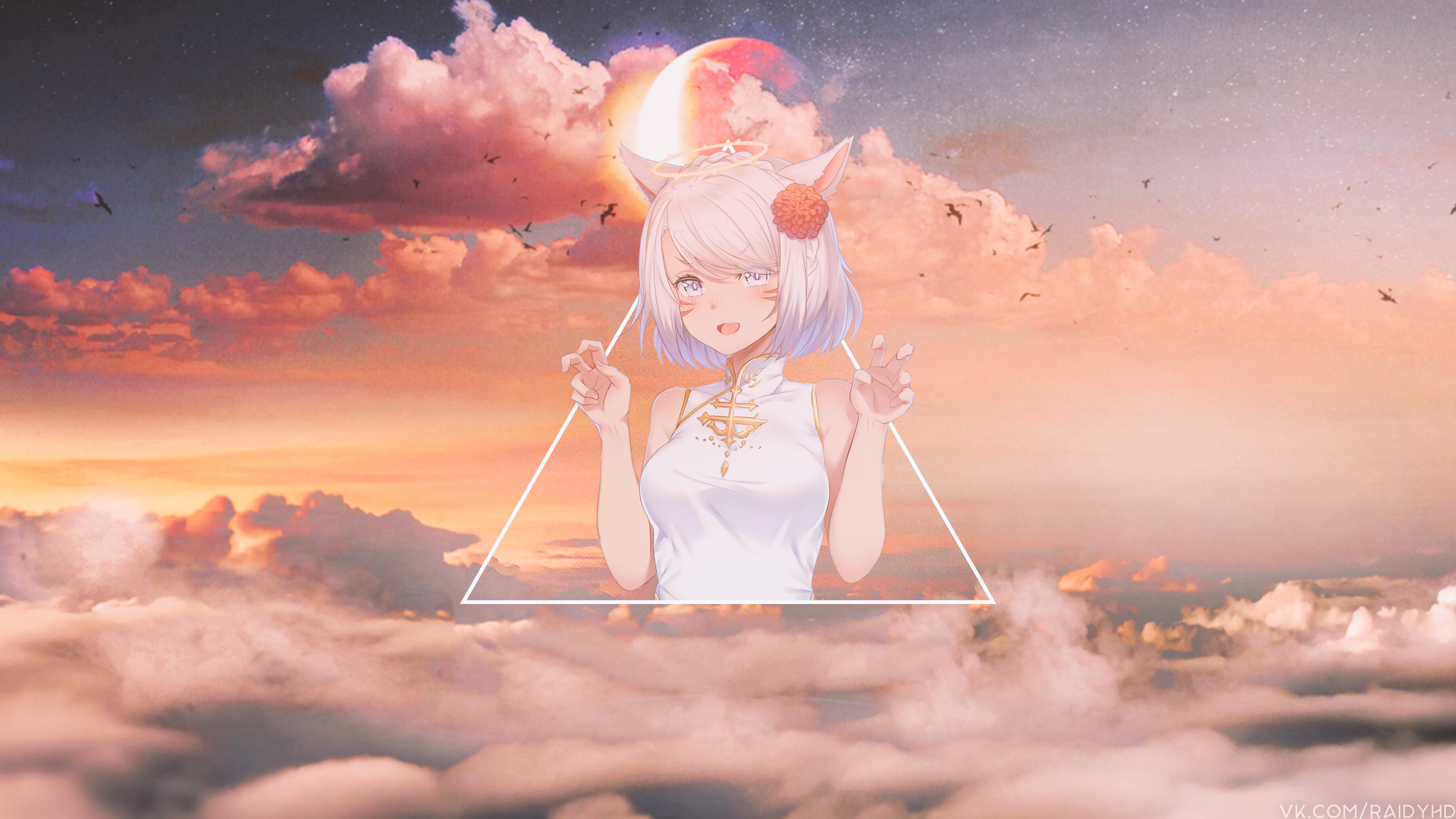anime girls, anime, picture-in-picture, animal ears, sky, HD Wallpaper