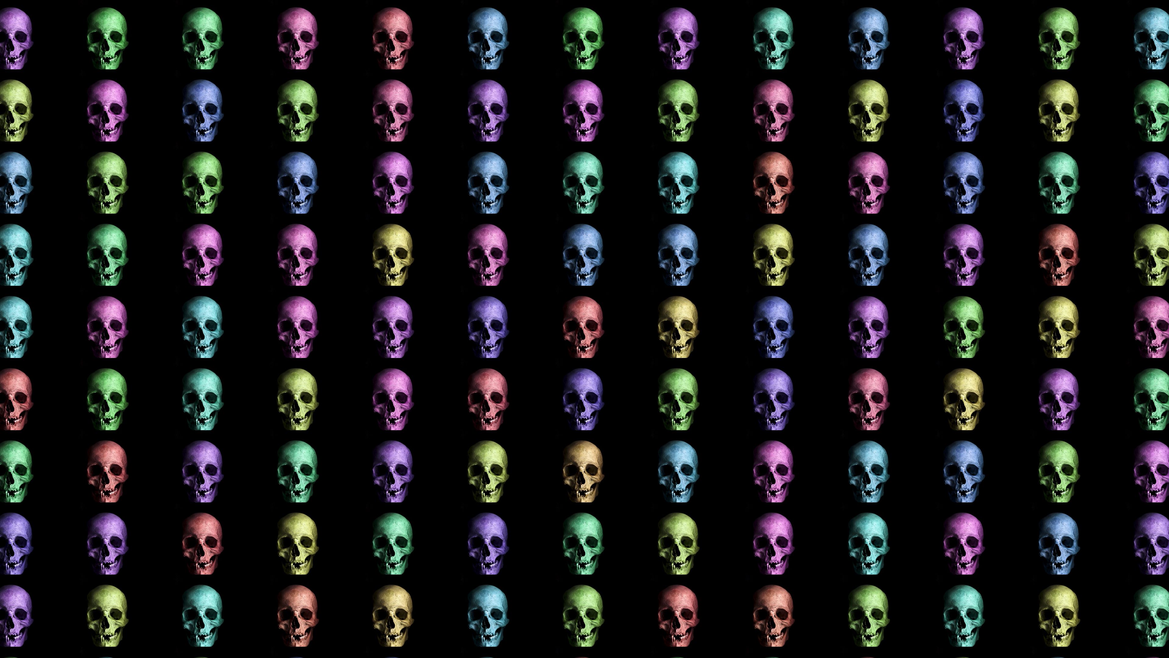 skull, colorful, texture, 4k, HD Wallpaper