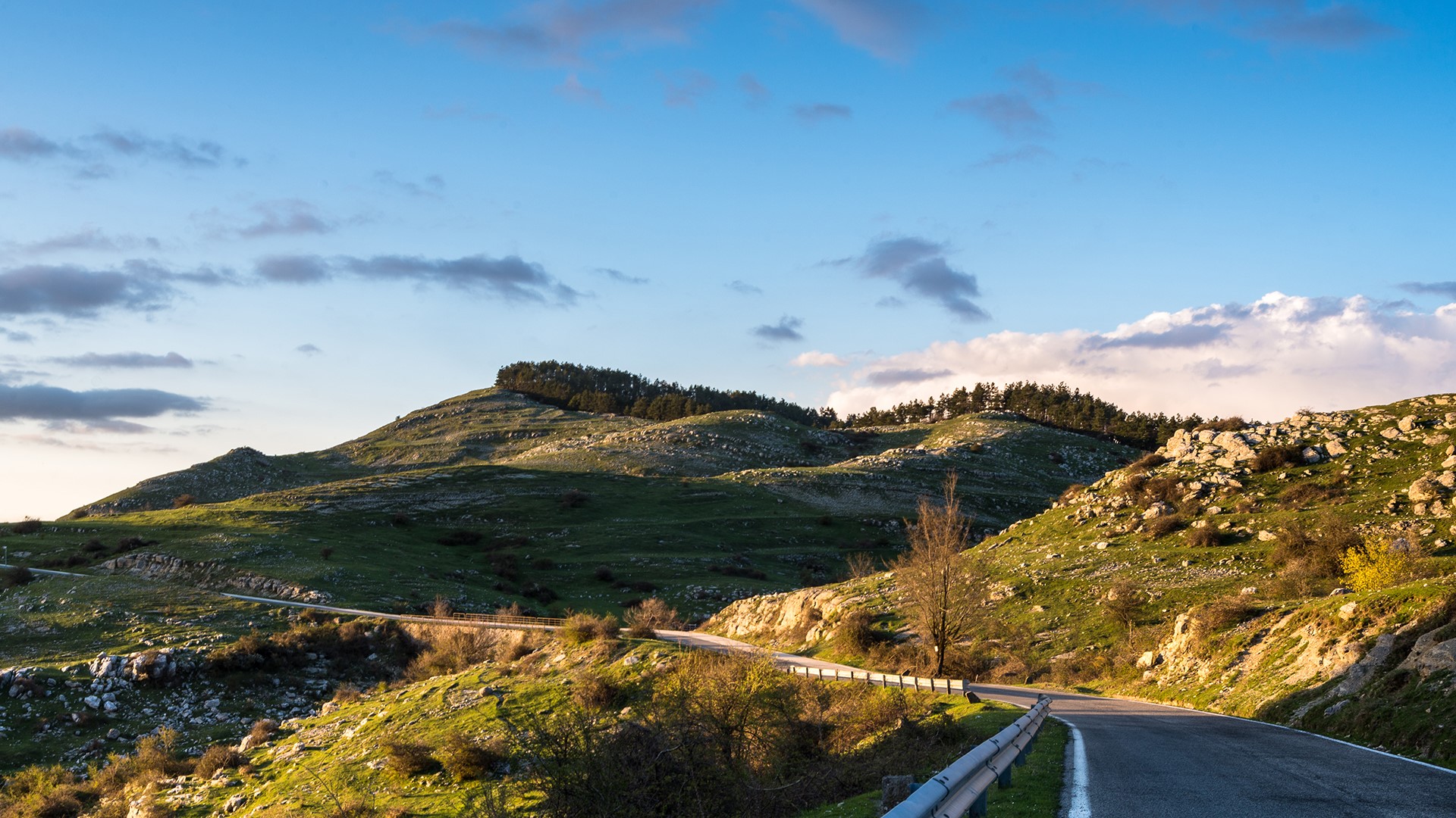 landscape, mountains, hills, road, nature, sky, sunlight, rocks, sky blue, HD Wallpaper