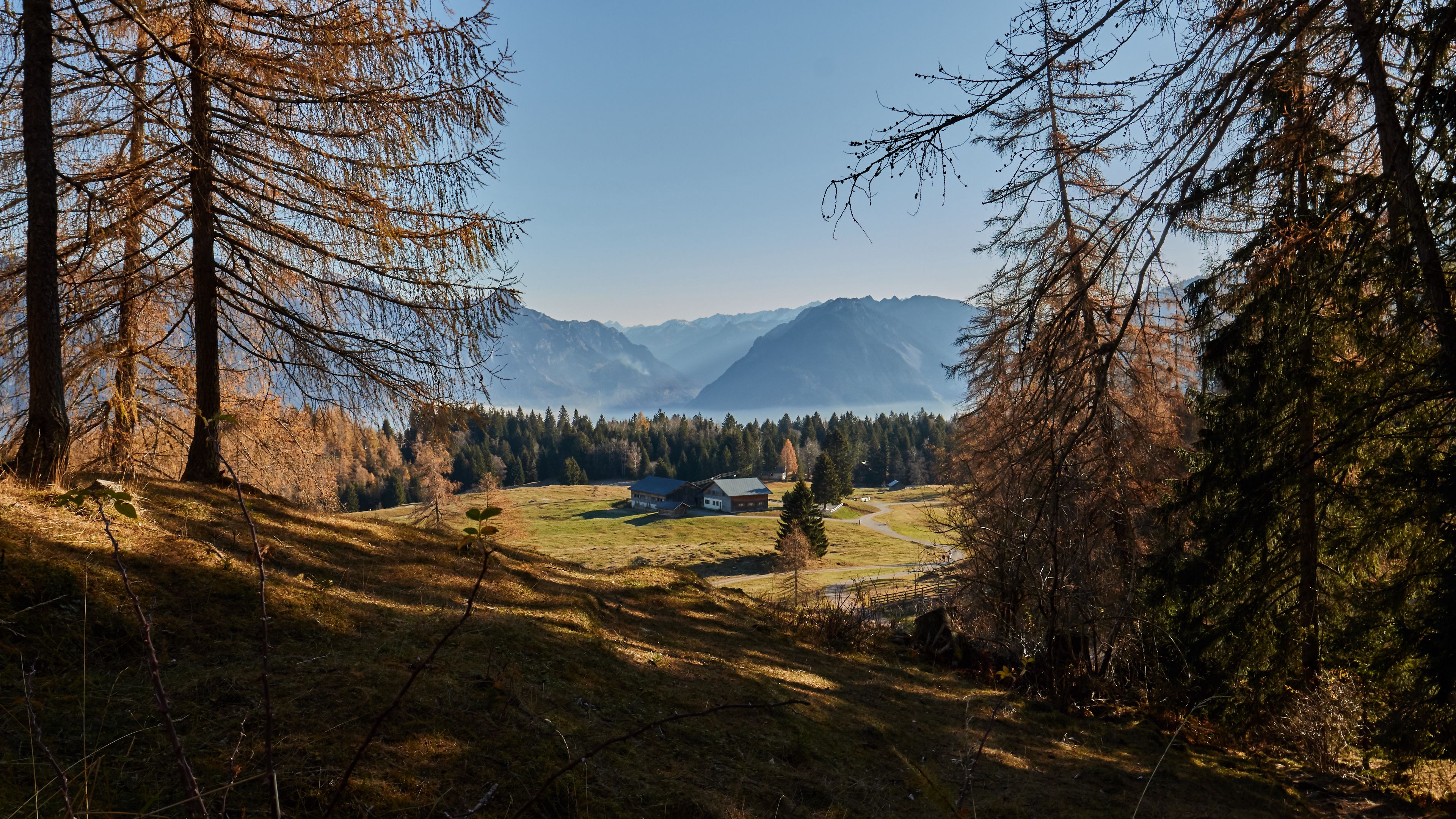 building, forest, mountains, 4k, HD Wallpaper