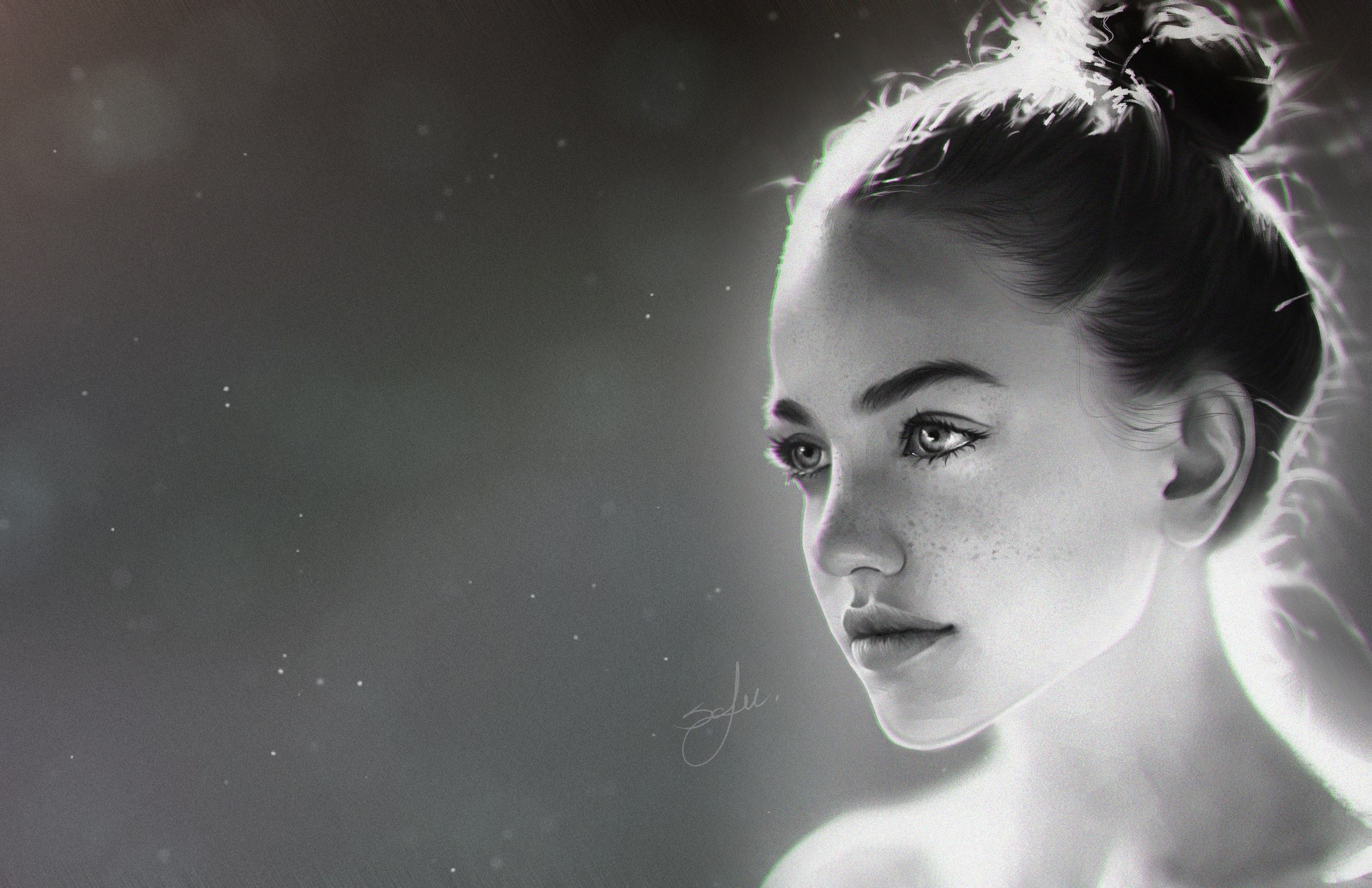 monochrome, portrait, face, artwork, women, HD Wallpaper
