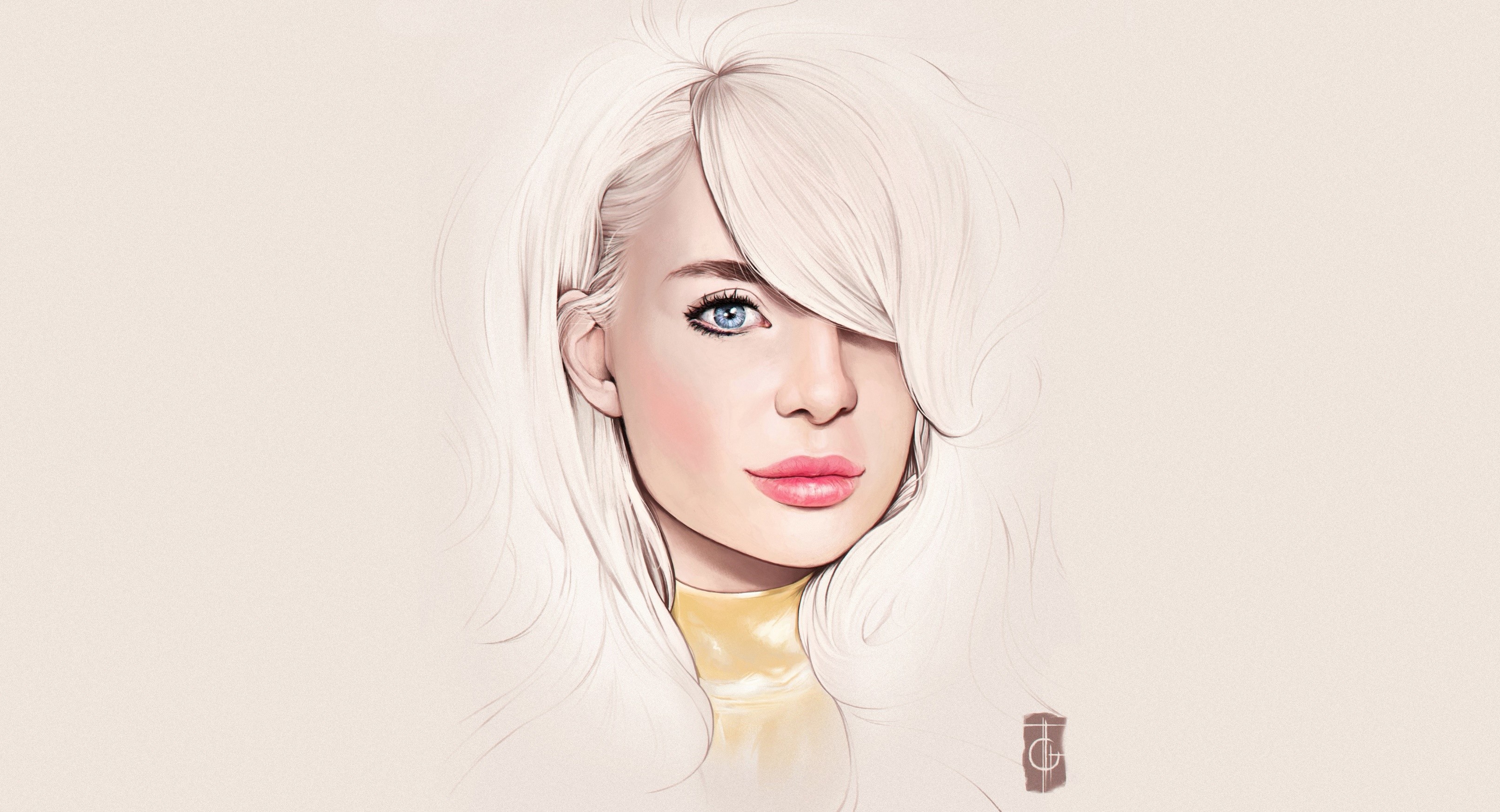 portrait, blonde, women, artwork, simple background, HD Wallpaper