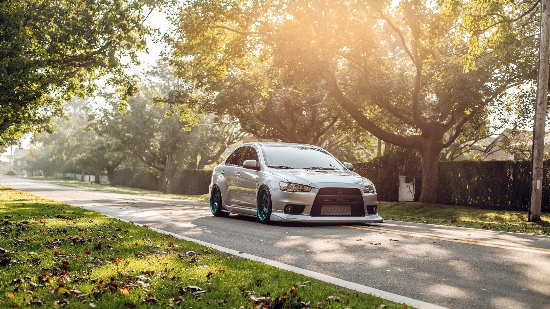 car, Mitsubishi, road, vehicle, colored wheels, Mitsubishi Lancer EVO, HD Wallpaper