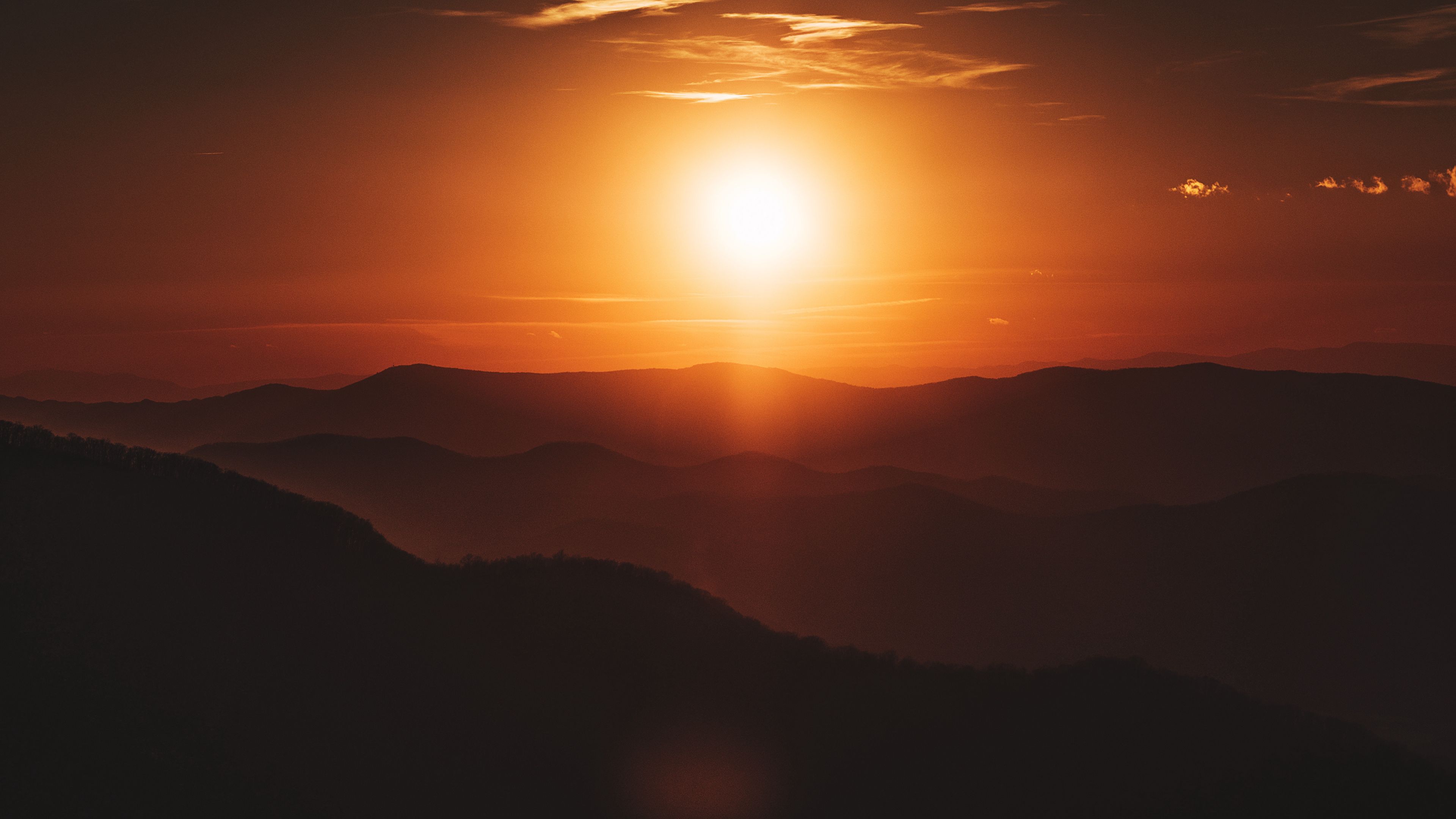 sun, sunset, hills, sky, dark, 4k, HD Wallpaper