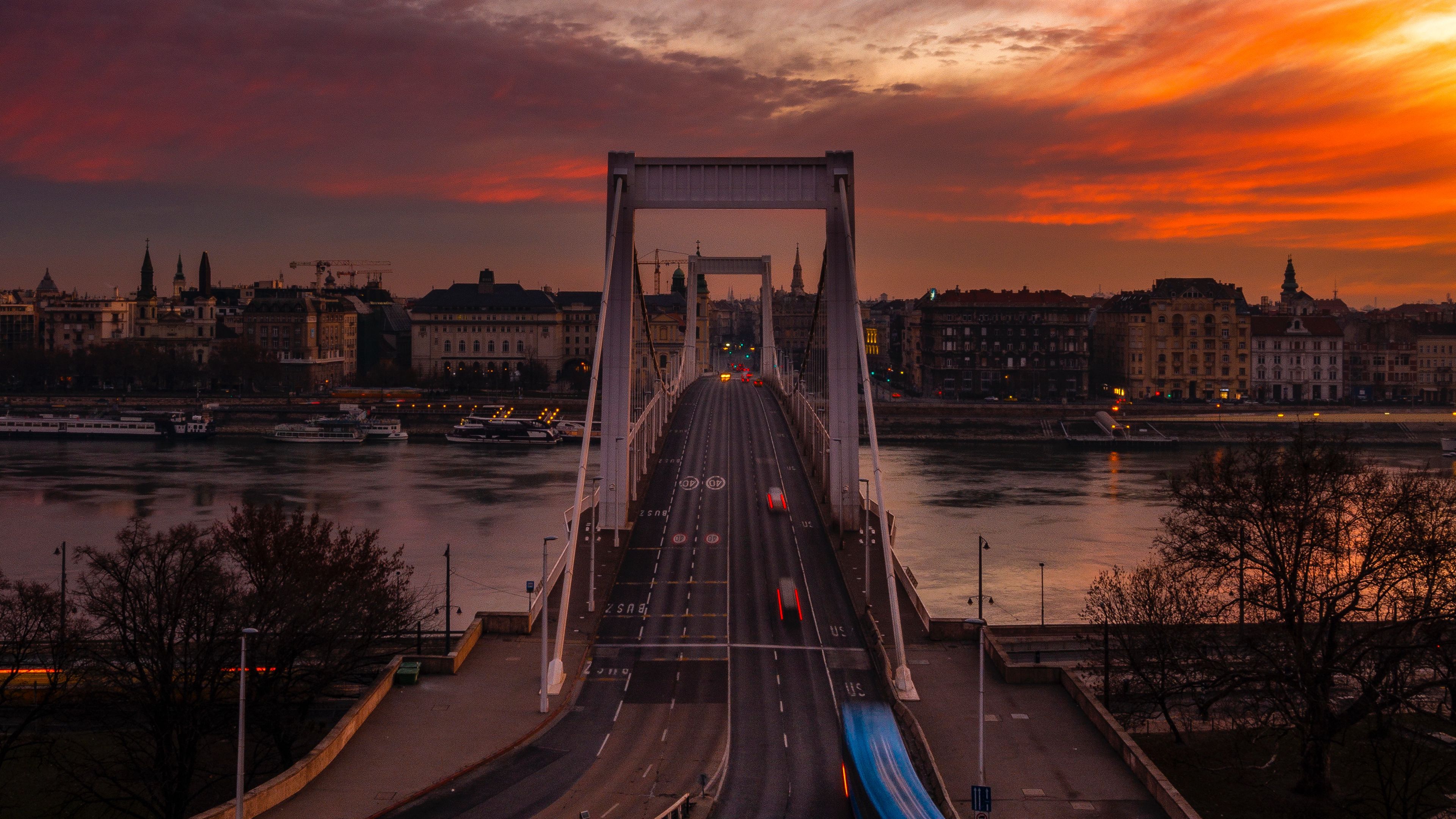 bridge, sunset, city, budapest, hungary, 4k, HD Wallpaper
