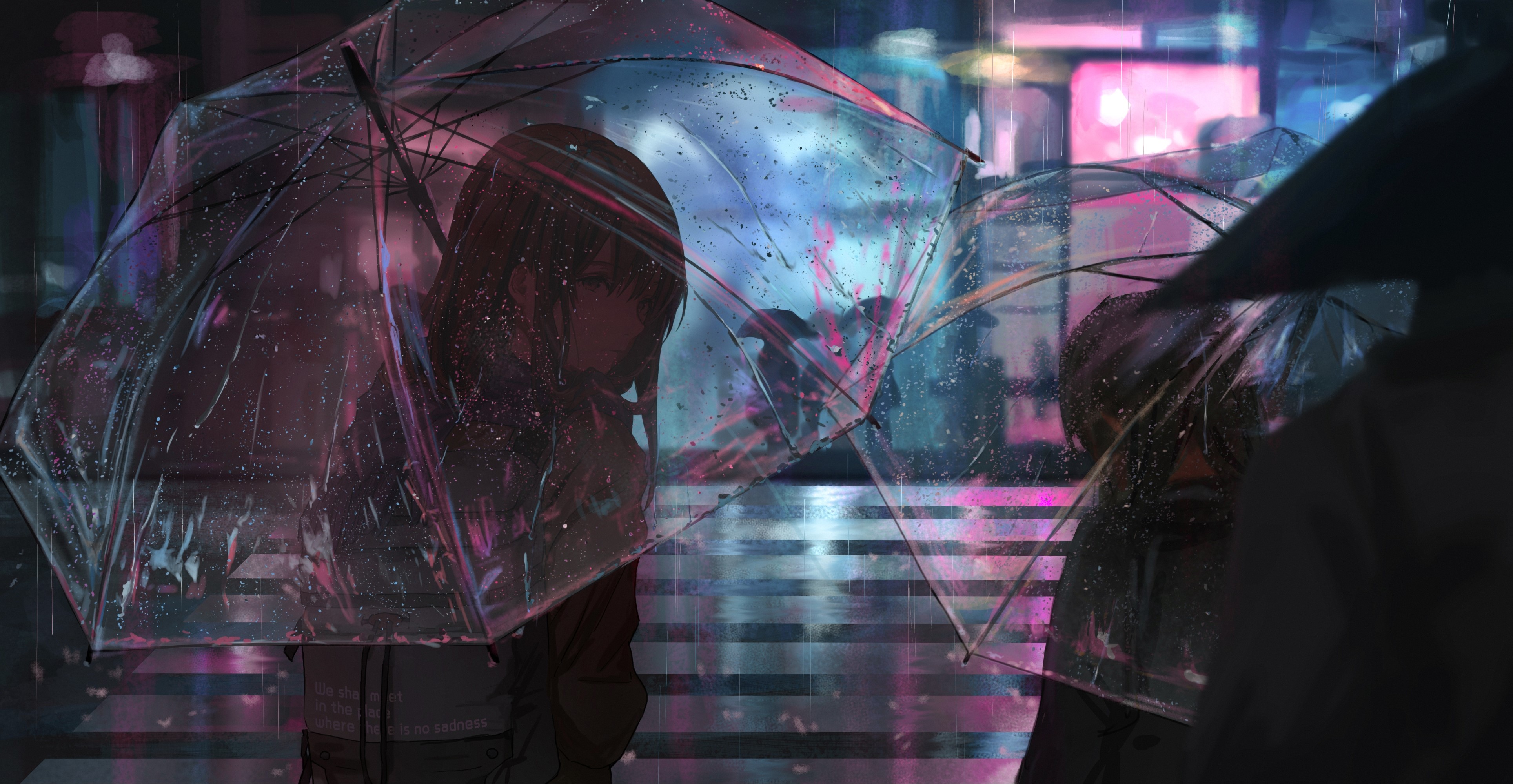 umbrella, rain, night, catzz, HD Wallpaper