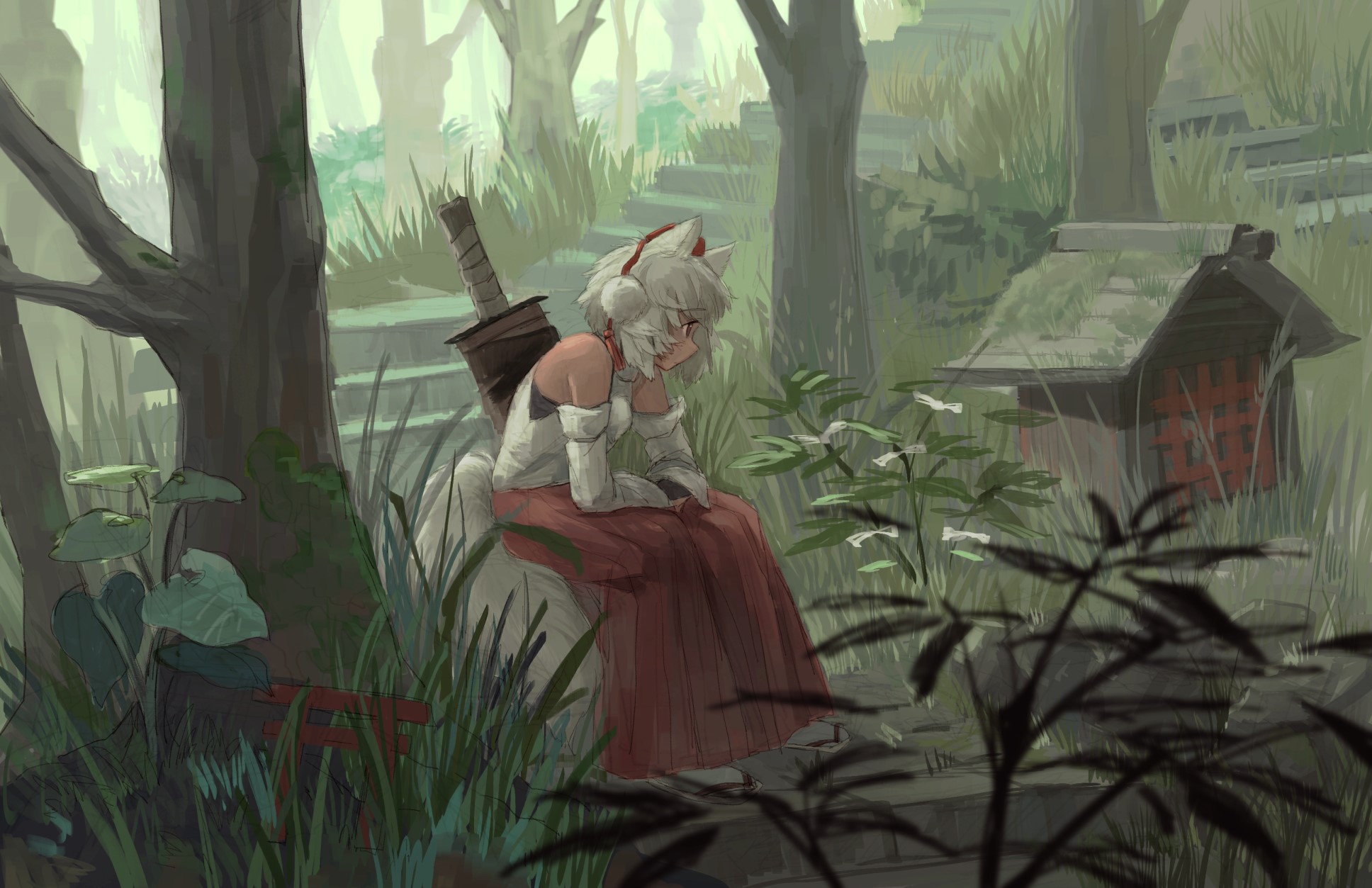 anime, anime girls, neko ears, Touhou, Inubashiri Momiji, HD Wallpaper