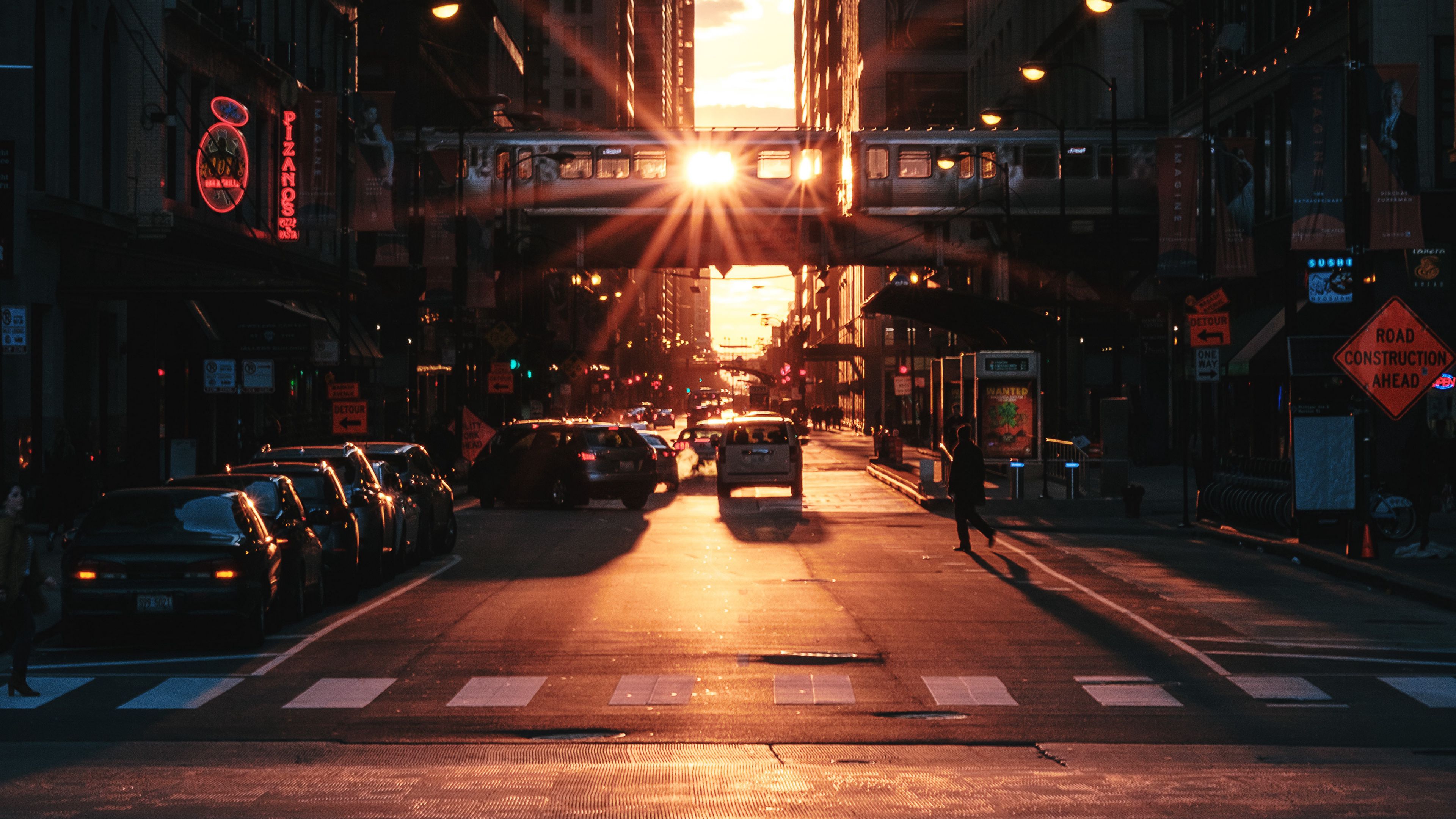 city, sunset, street, buildings, 4k, HD Wallpaper