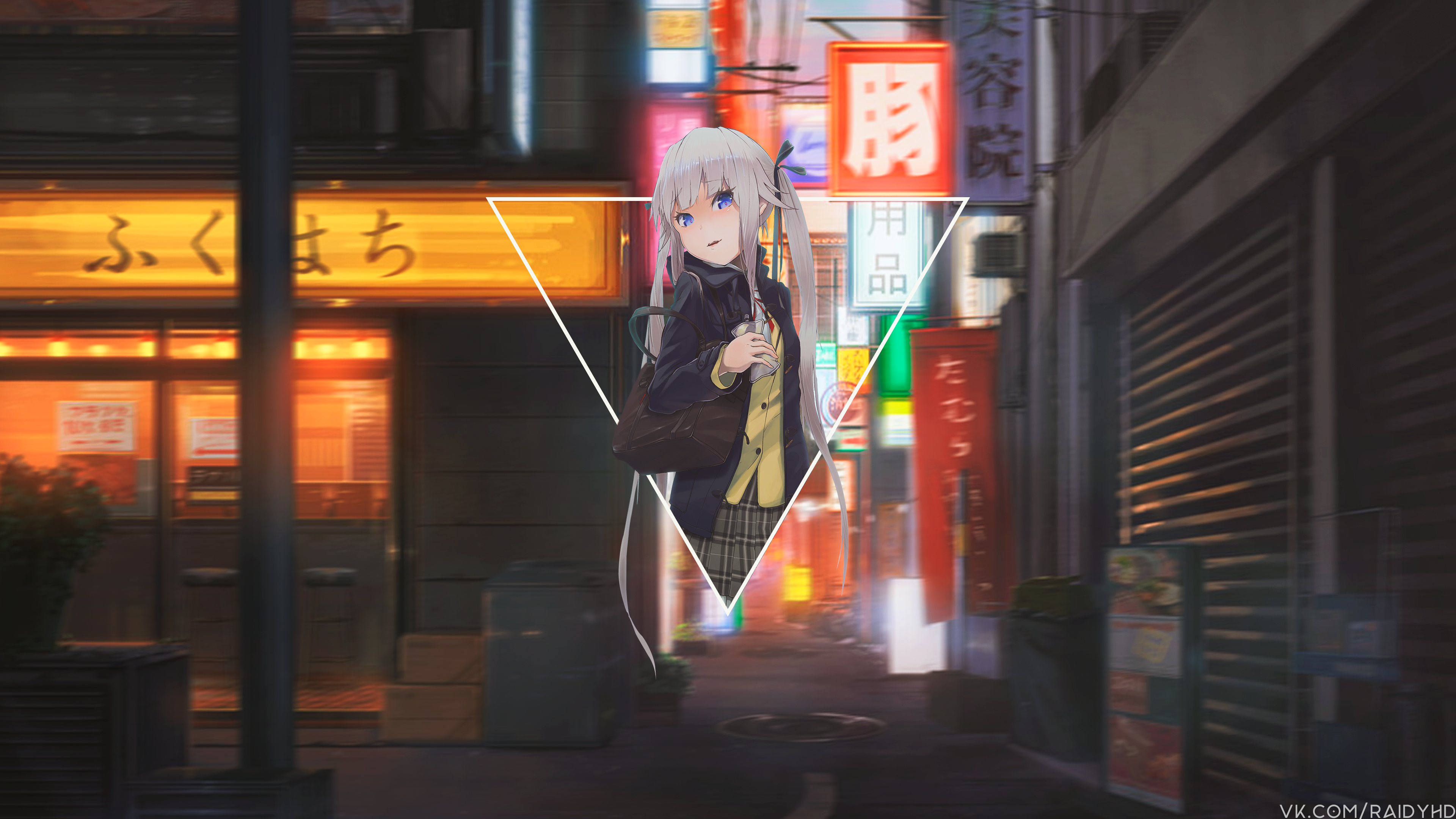 anime girls, anime, picture-in-picture, blue eyes, long hair, urban, HD Wallpaper