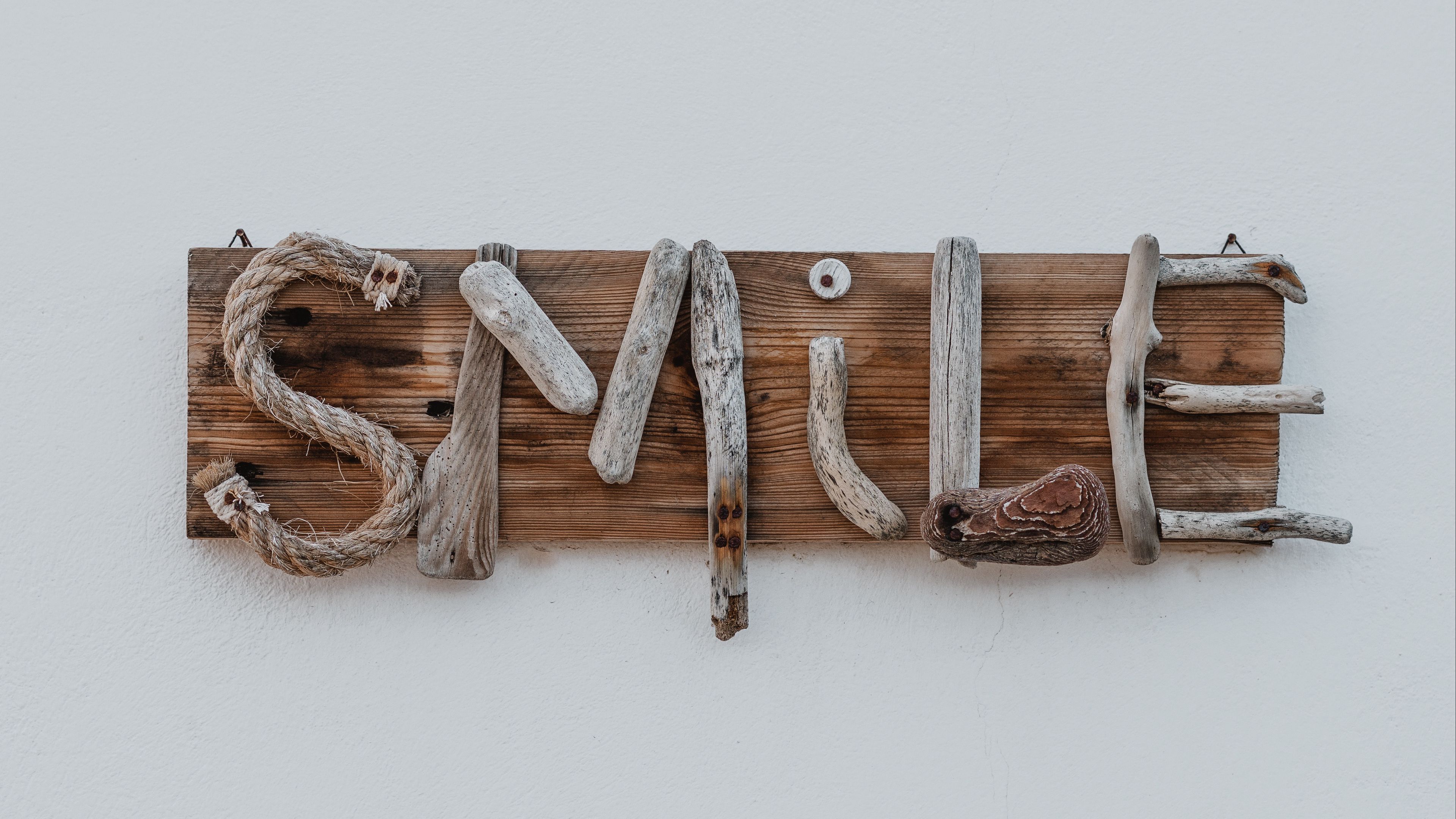 smile, inscription, wooden, creative, 4k, HD Wallpaper