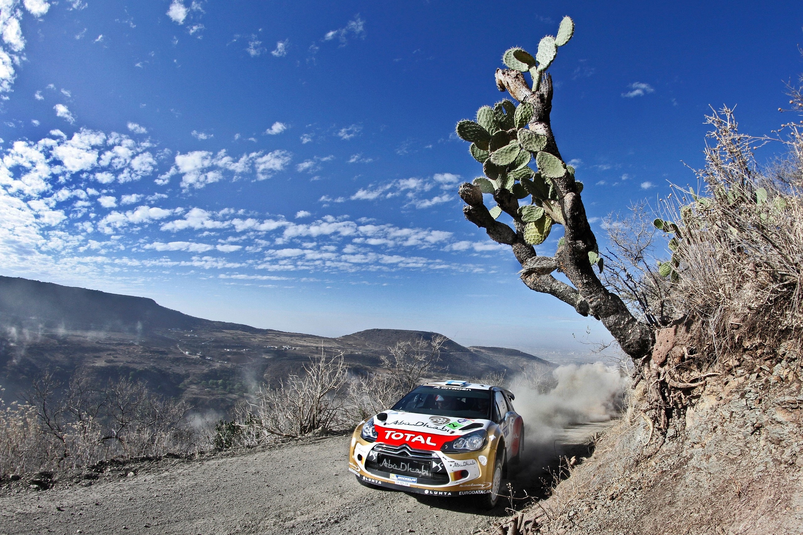 Rally, car, sky, landscape, blue, Citroën, race cars, sport, racing, HD Wallpaper