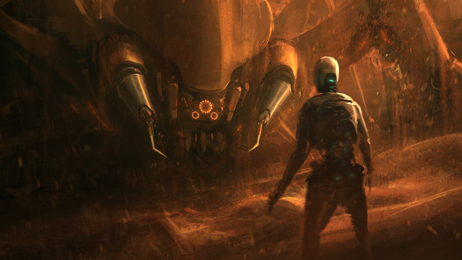 artwork, daniel liang, robot, spider, sand, futuristic, HD Wallpaper