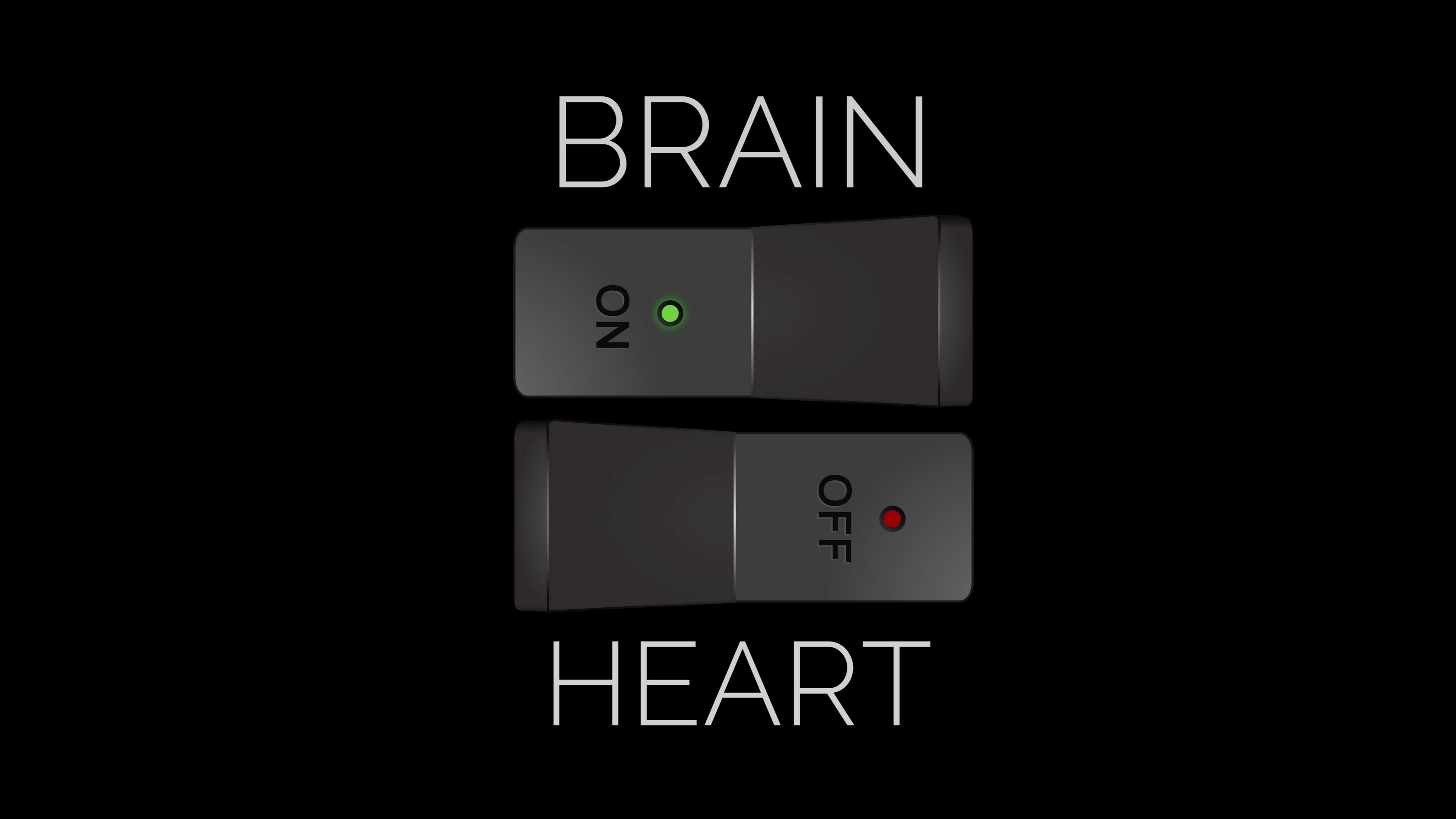 off, on, brain, heart, inscription, 4k, HD Wallpaper