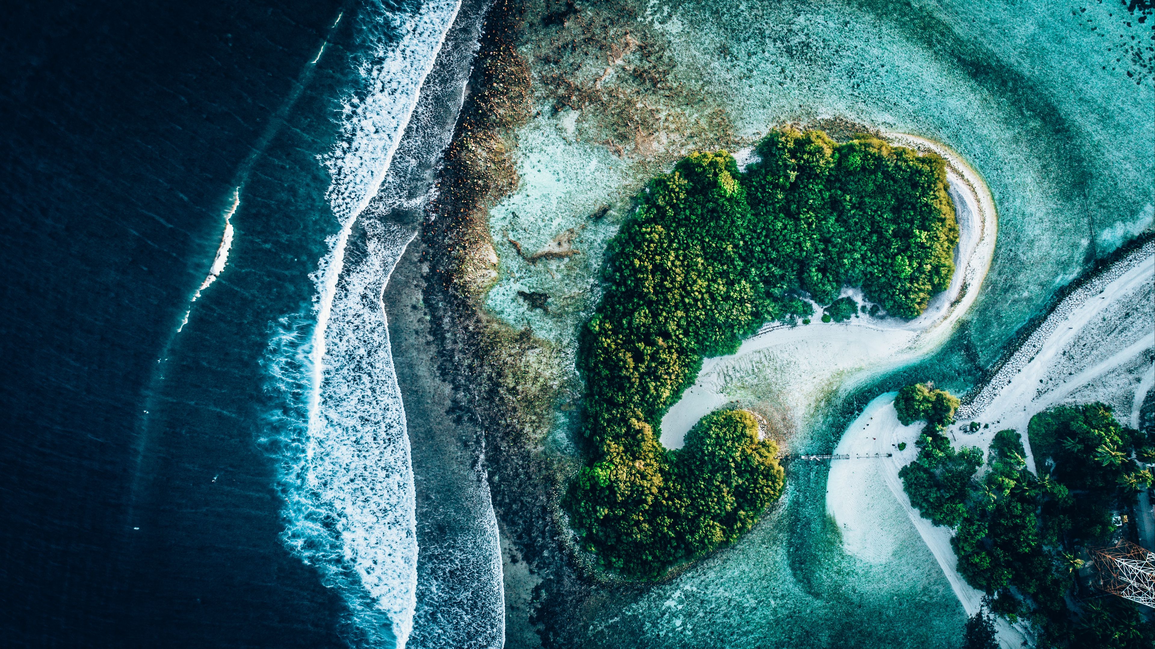 ocean, islands, aerial view, trees, water, 4k, HD Wallpaper